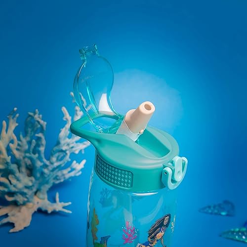 Miniatura 9 de Zak Designs Disney La Sirenita 2023 Botella de agua infantil, escuela o viajes, 25 onzas, plástico duradero, boquilla antimicrobiana abatible y