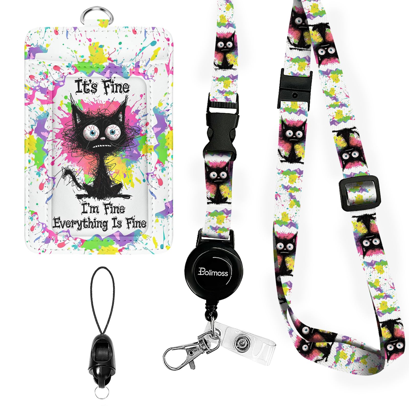 bolimoss Burnt Cat ID Badge Holder with Retractable Badge Reels, Funny Leather ID Badge Holder with Lanyard, Breakaway Neck Lanyards with Quick Release Buckles, ID Card Holder for Teacher Student Kids โ image 1