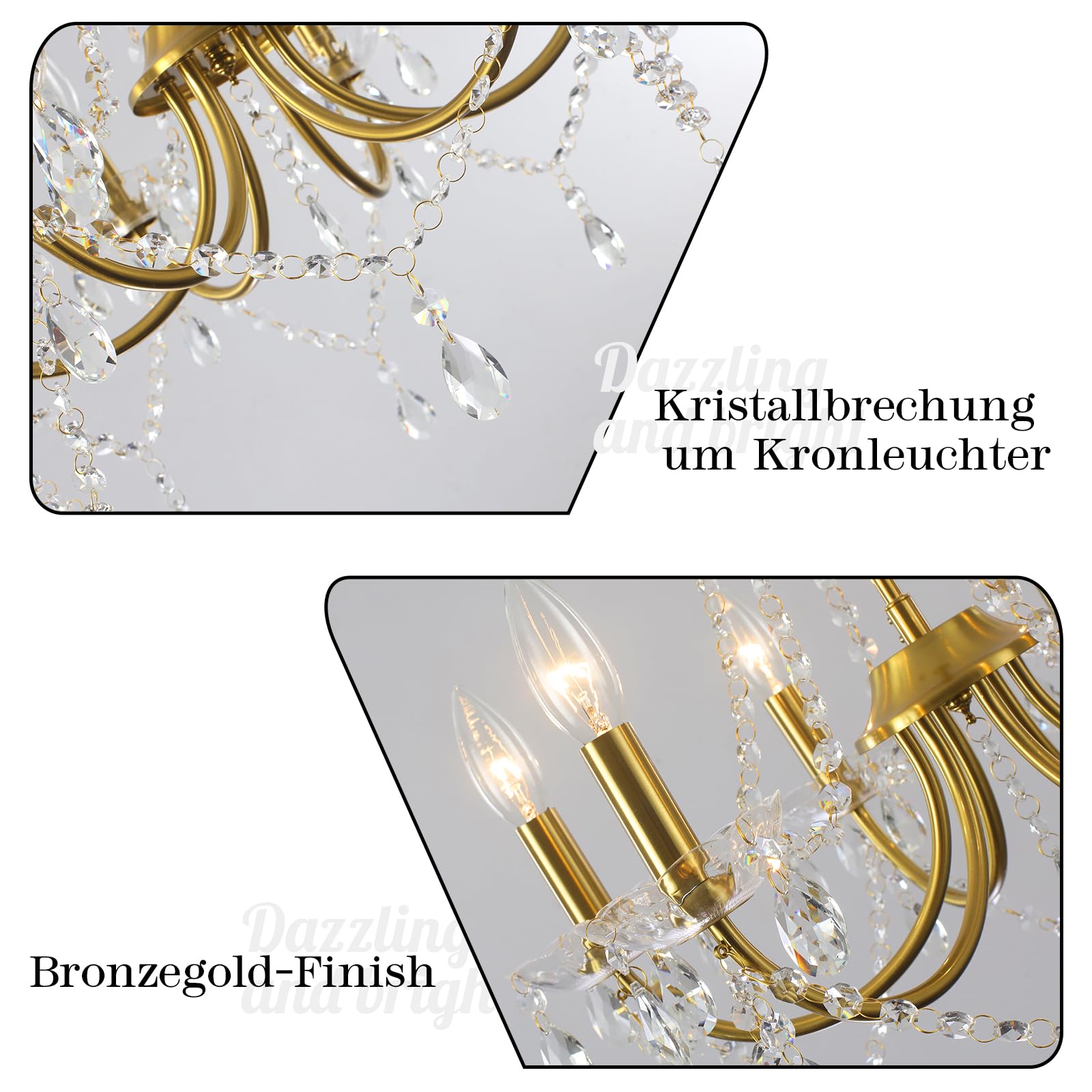 Gold Kristall Kronleuchter Modern, 6 Flammig Vintage Kristall Lampe Deckenleuchte Kronleuchter Wohnzimmer Hängeleuchte E14, Goldene Hängelampe Metall Pendelleuchte für Schlafzimmer Küche Esszimmer