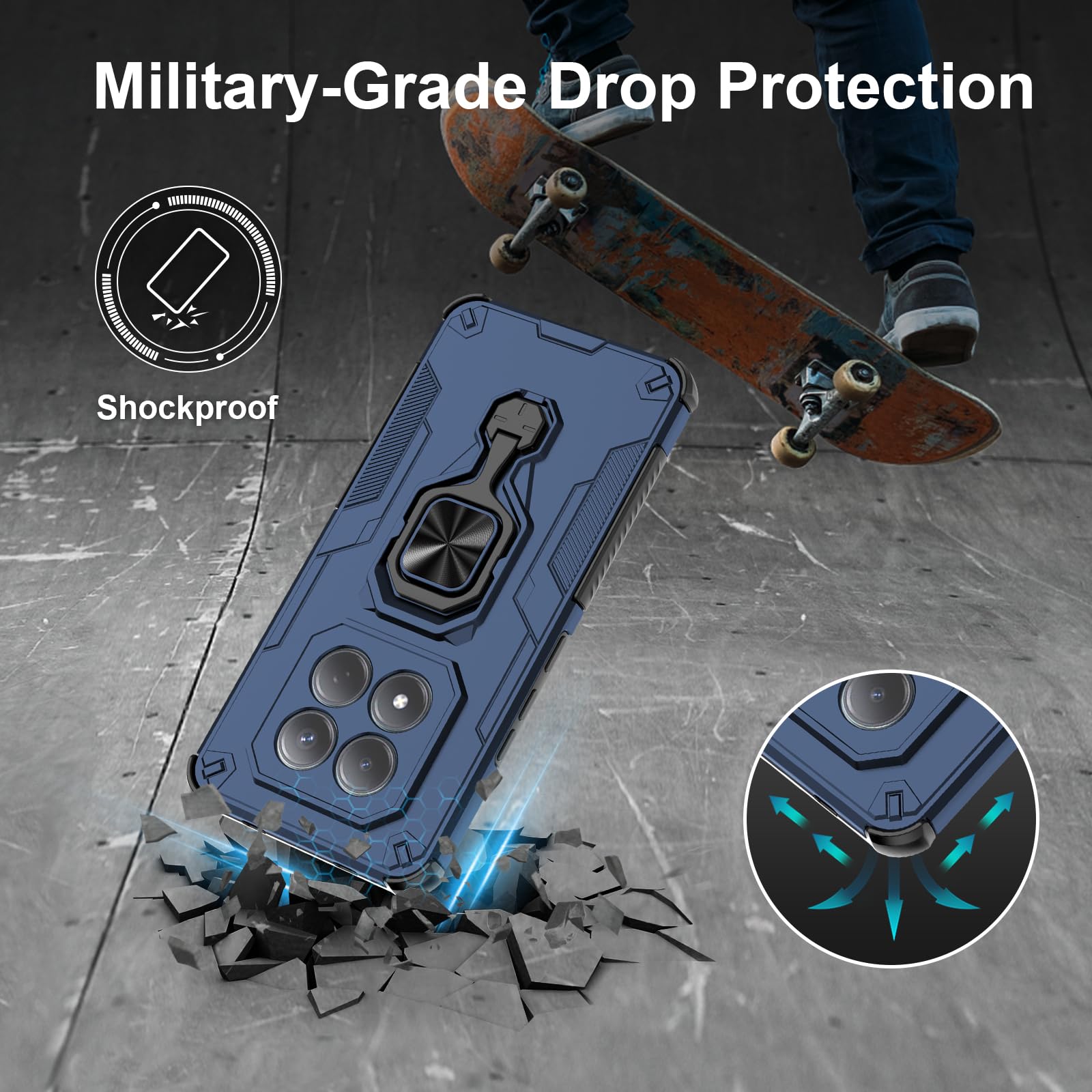 Funda para Xiaomi Redmi Note 15 Pro 5G, Carcasa Antigolpes con Soporte anular metálico, Case Protectora de Grado Militar, Azul — view 226