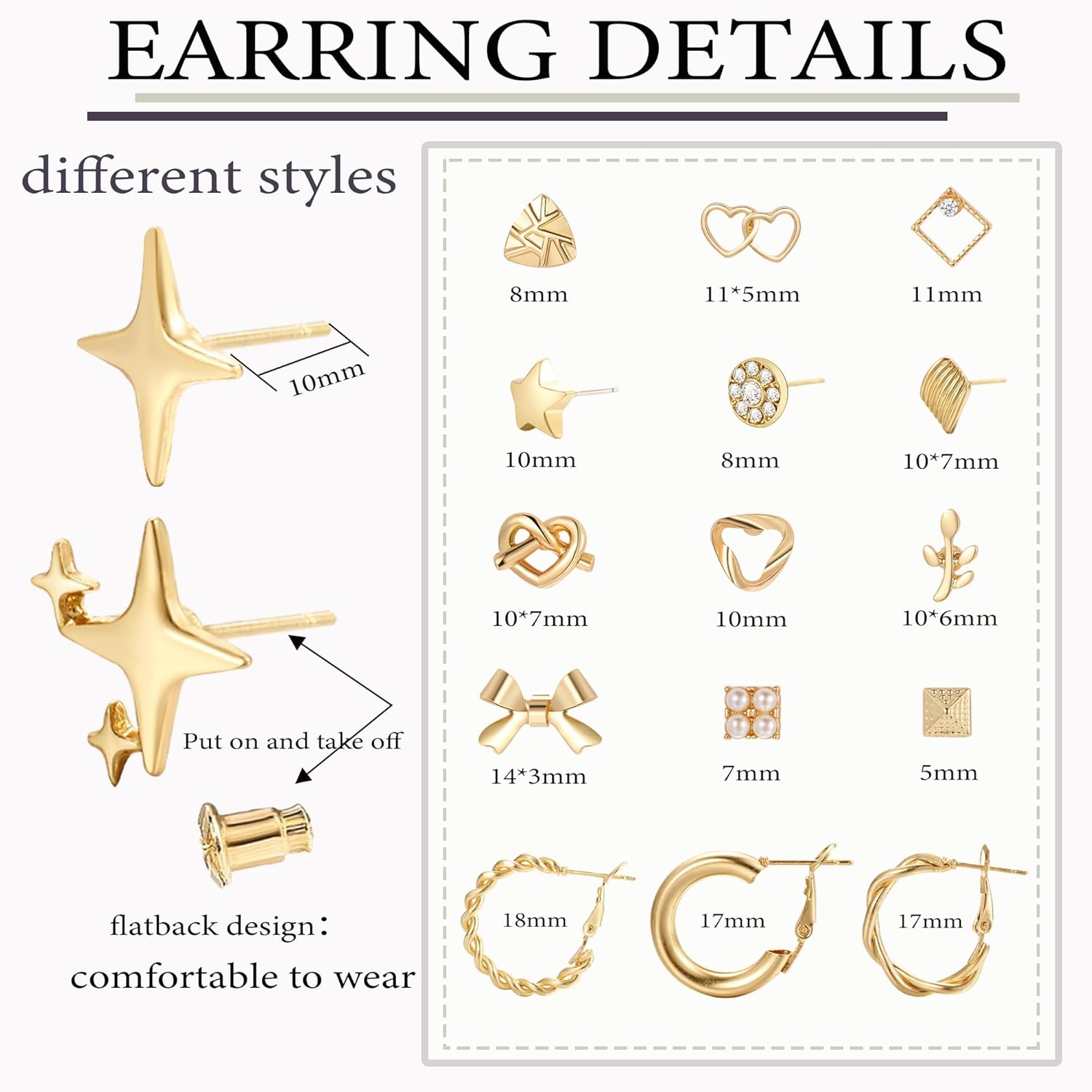 82 Pairs Gold Earrings for Women Trendy, Pearl Bow Small Hoop Stud Earrings Pack, Earring Set Multiple Piercing for Birthday Party Gift - Image 9