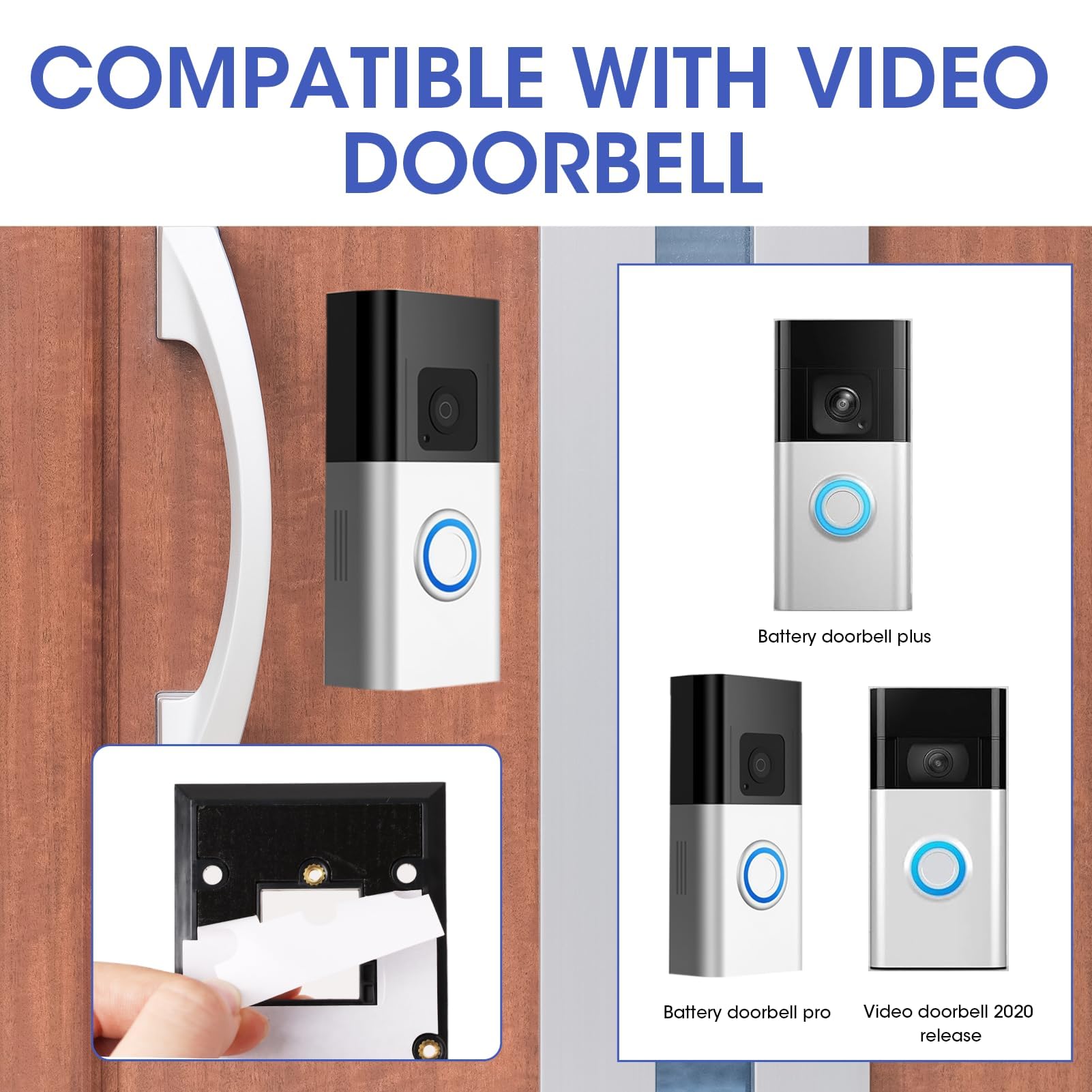 No-Drill Doorbell Mount Compatible With Video Doorbell (2020 Release)/2/3/3 Plus/4 & Battery