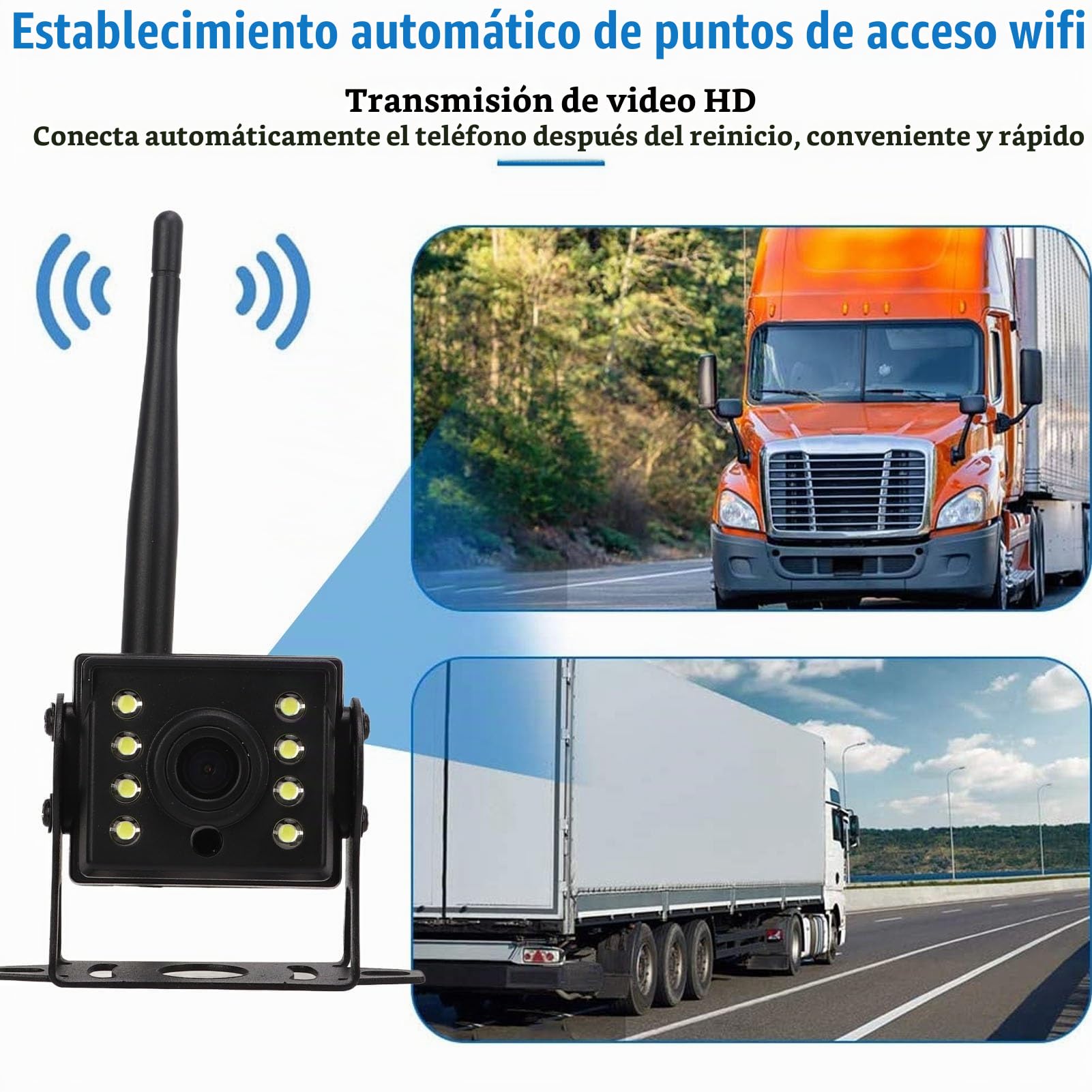 Cámara de Respaldo Inalámbrica WIFI de 12V a 24V HD, Visión Nocturna para Autobús y Camión
