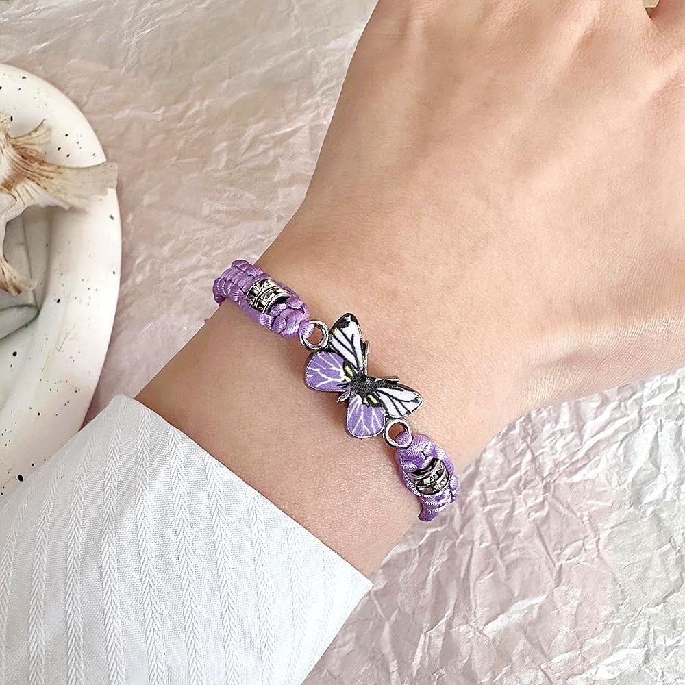 FUTIMELY Charming Butterfly Handmade Woven Bracelet for Women,Trendy Adjustable Rhinestone Braided Rope Bangle,Aesthetic Birthday Jewelry - Image 2