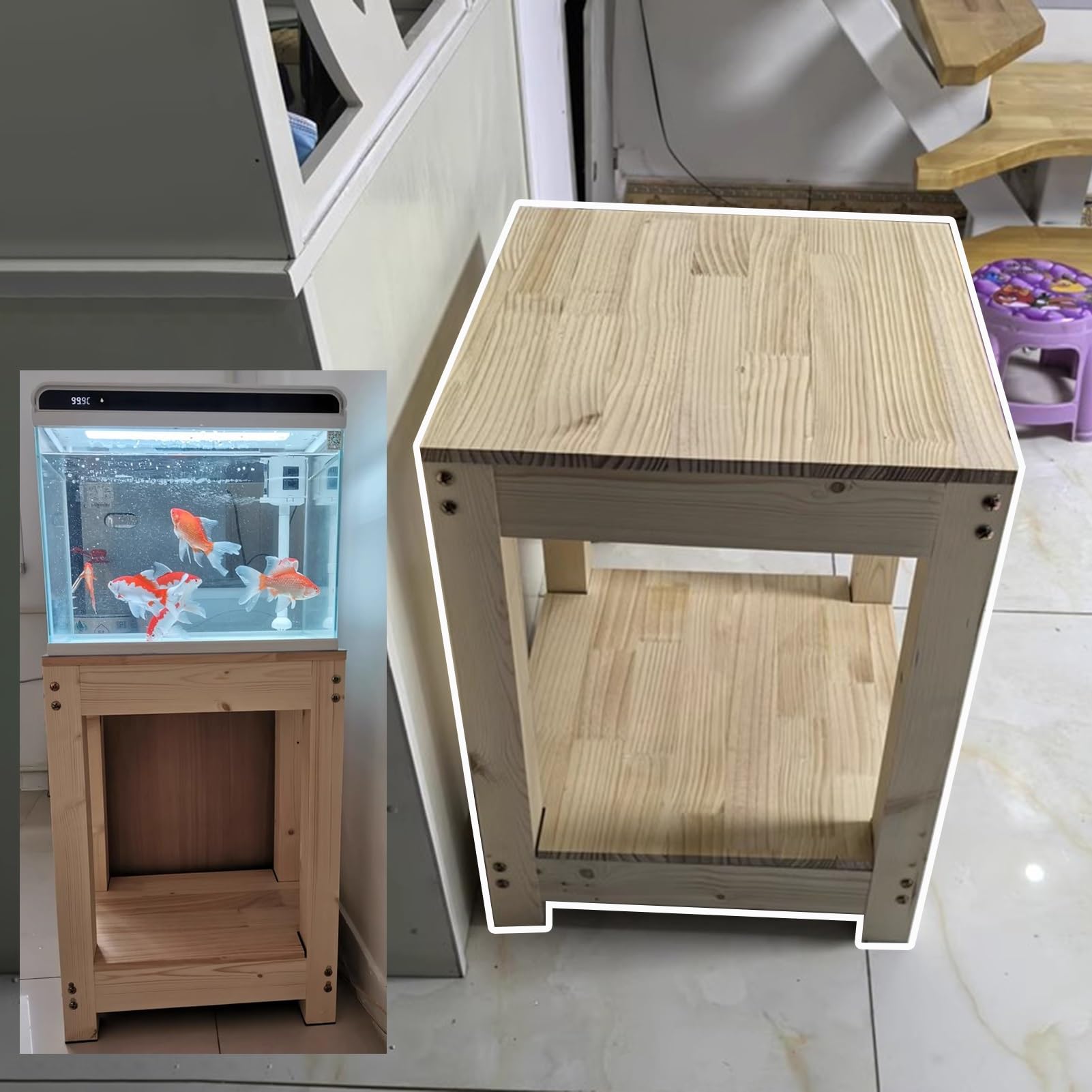 Aquarium-Ständer, originelles Holz-Terrarium-Ausstellungsregal, zweilagiges Reptiliengehege, Eck-Tisch für Heimdekoration und Aufbewahrung