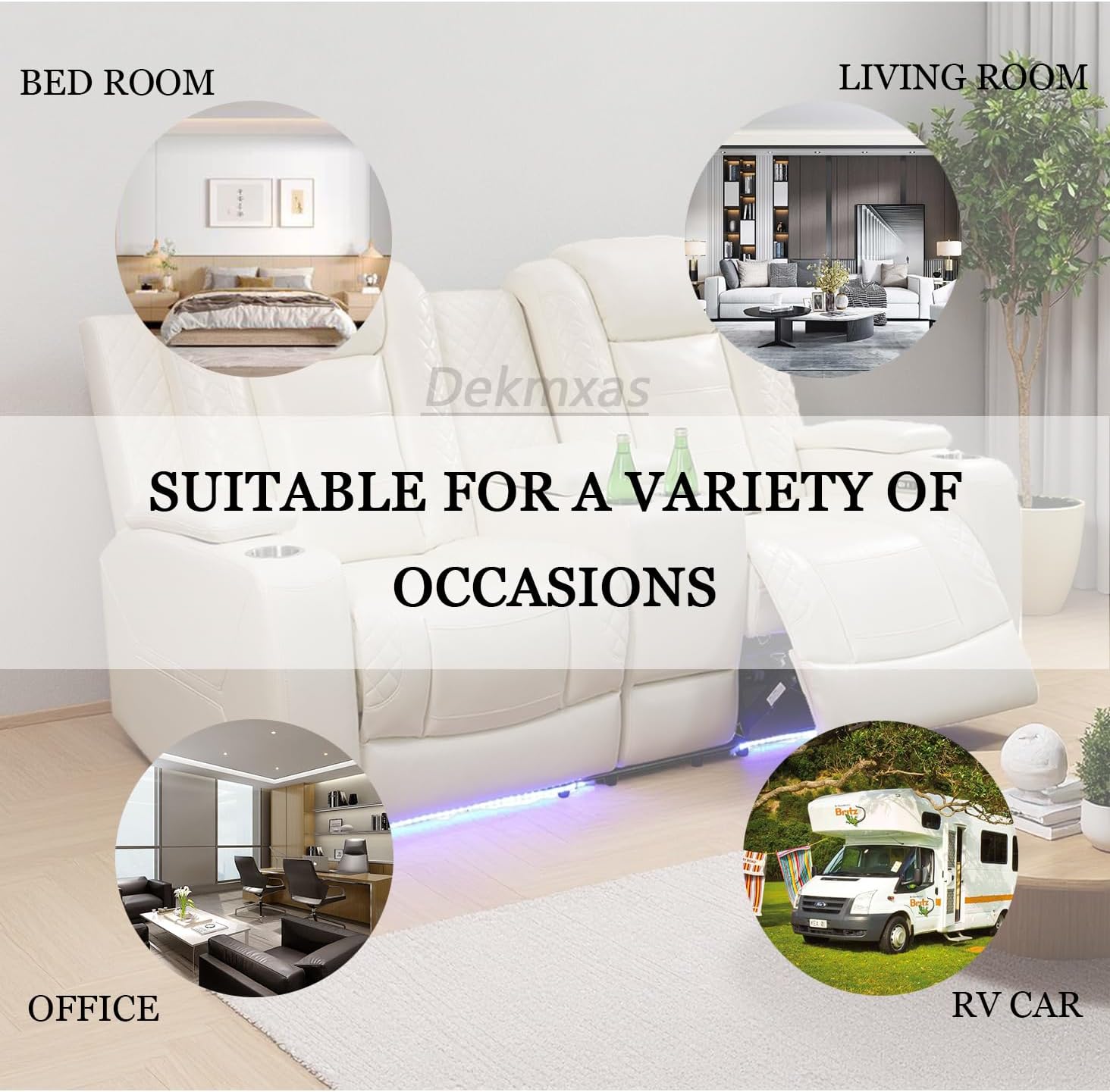 2-Piece Recliner Sofa with Recliner Loveseat, Living Room Furniture Sofa Set with Storage Console & Cup Holder for Bedroom & Office & Dorm & Living Room(White)