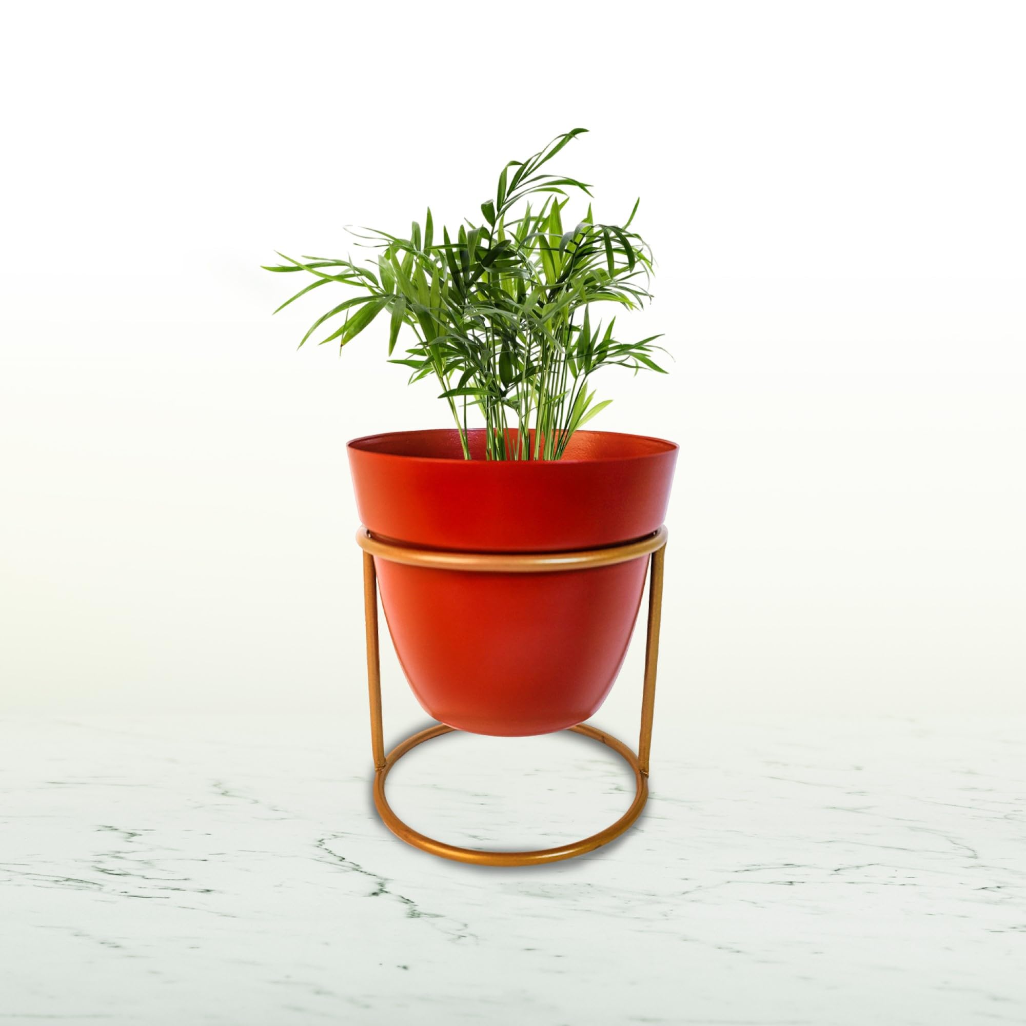 Metal Flower Vase Planter - Red & Iron Stand -6