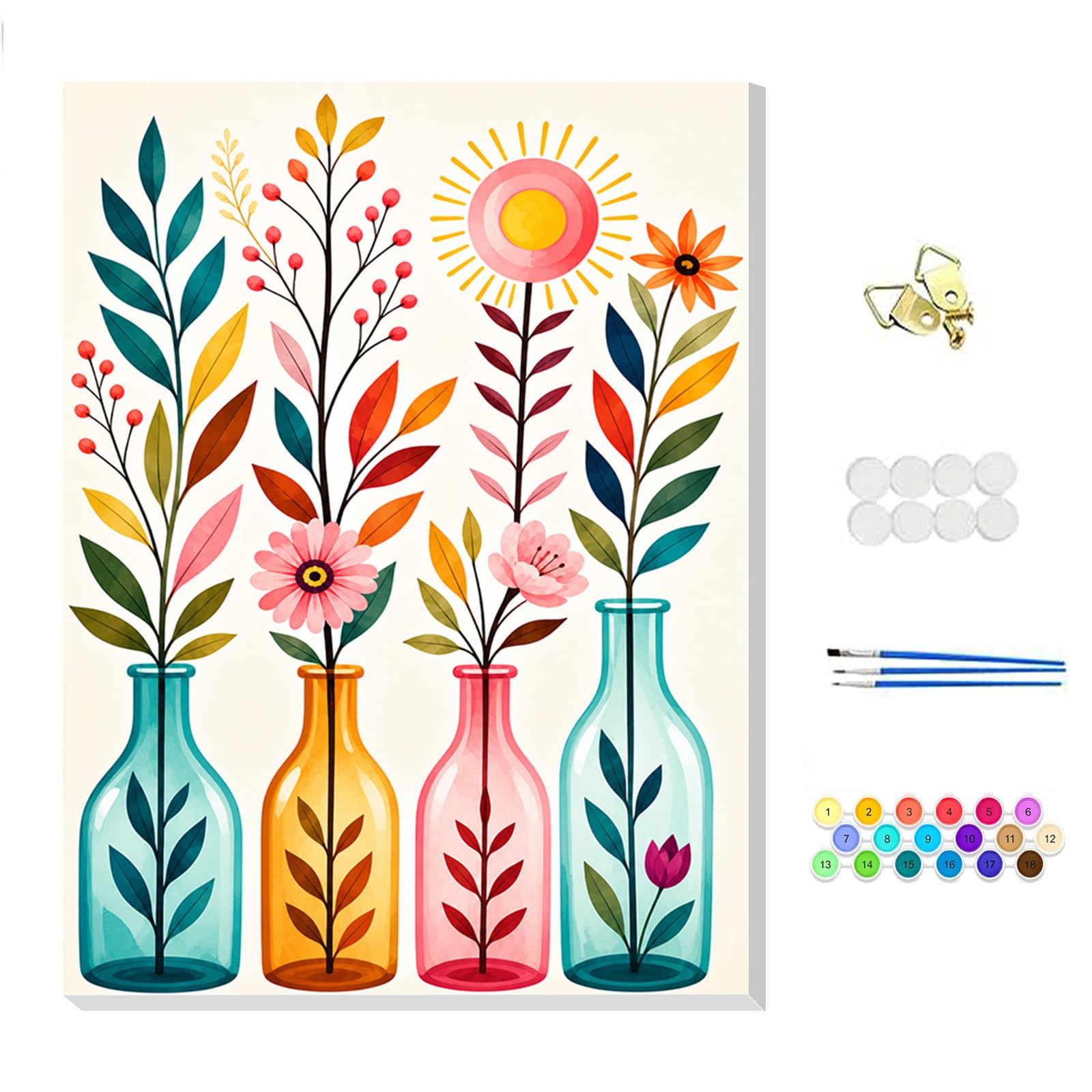 NEWENMO Abstract Flowers Paint by Numbers for Adults with Frame 20x30cm