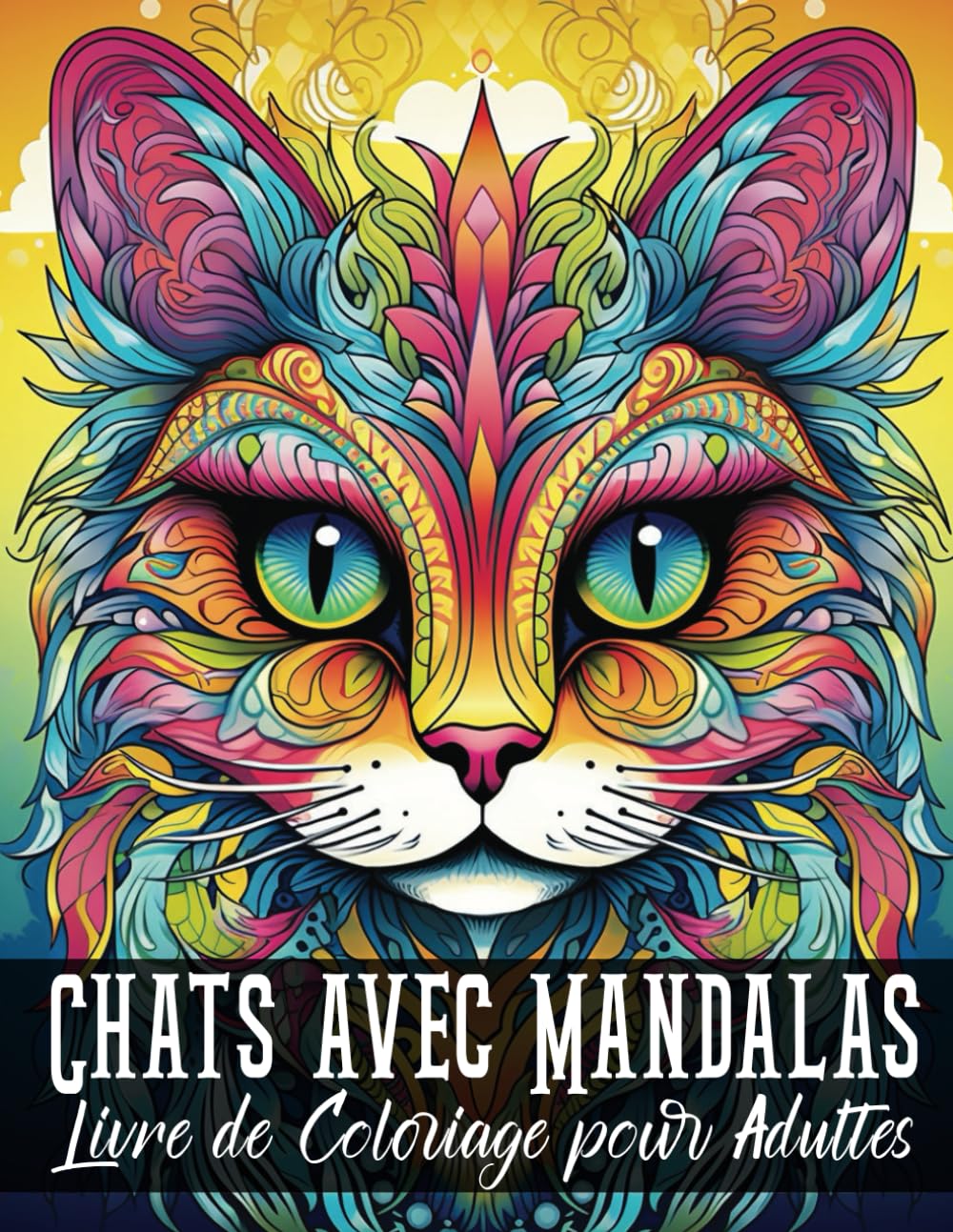 Livre de coloriage adulte mandala anti stress : album 50 chats mignons à colorier
