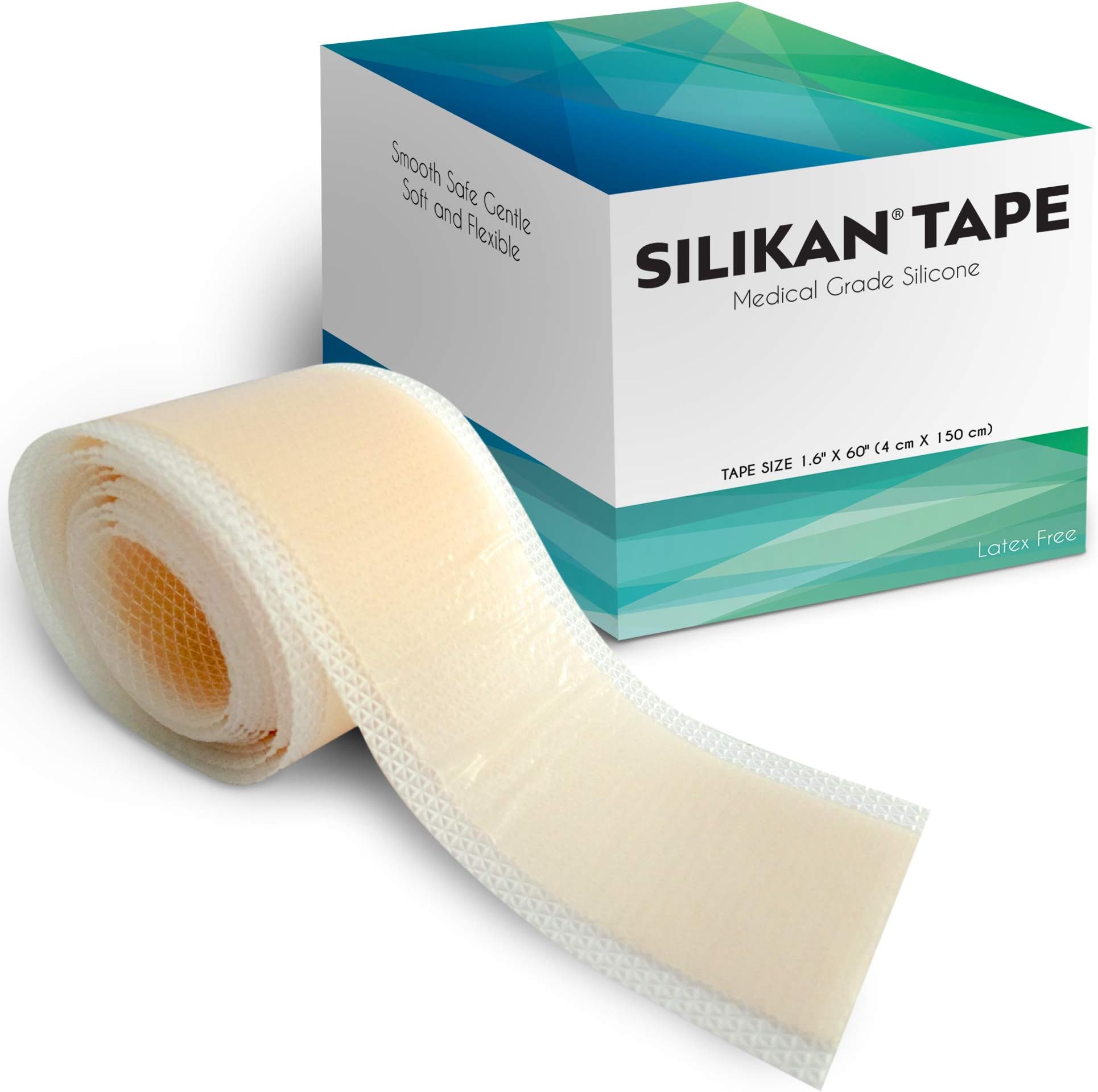 SILIKAN Silicone Gel Scar Tape – 5-Foot Roll of Silicone Gel Sheeting – Safe Scar Treatment Tape - Supports Healing of C Section, Ostomy, Breast Lift and Reduction, Burns, Keloids