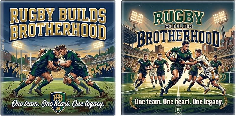 Rugby Builds Brotherhood - Juego de 2 imanes decorativos para heladera | Recuerdo de deportes de equipo con atrevidas ilustraciones del estadio, cita motivacional y decoración de gabinete de pizarra blanca de casillero