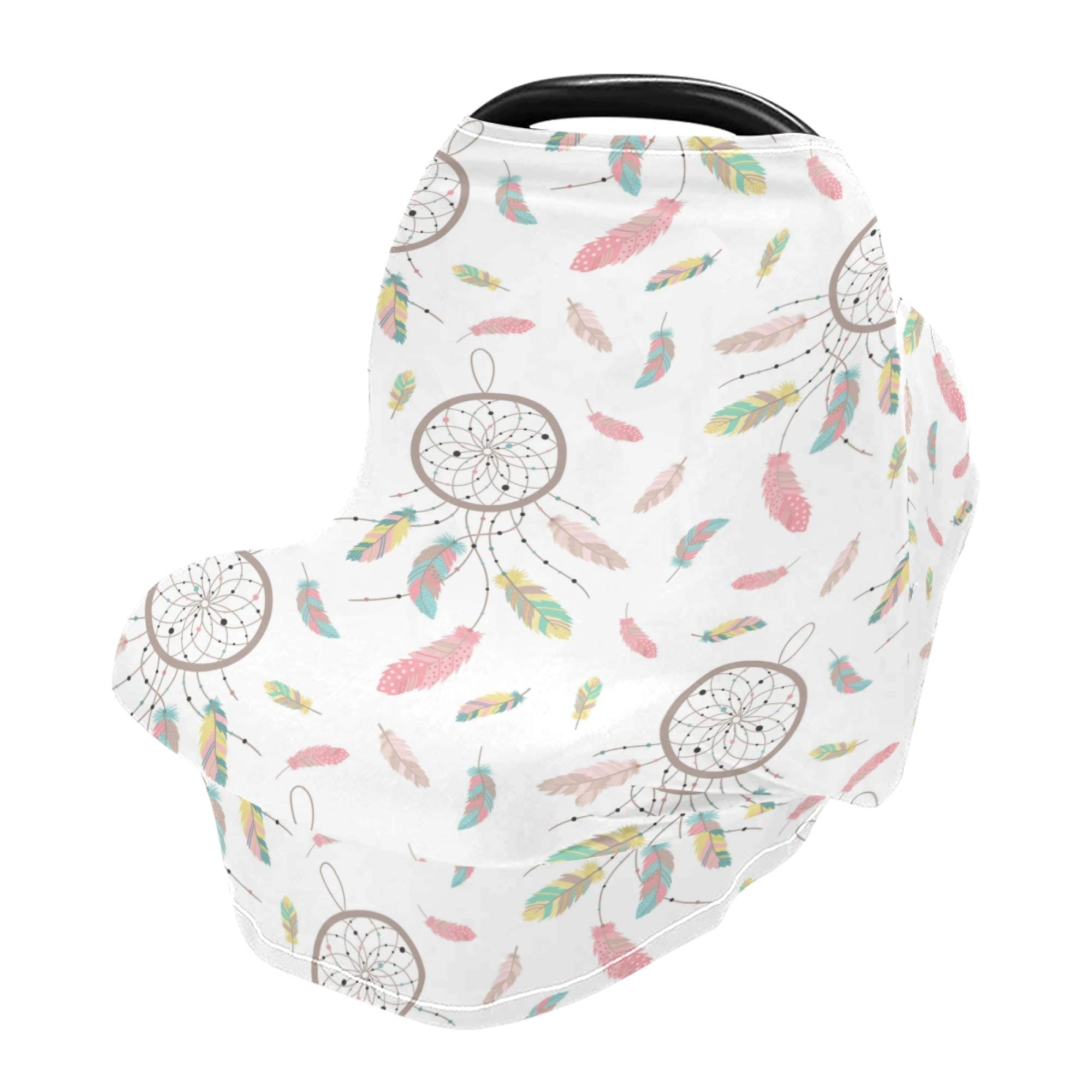 YYZZH Dreamcatcher Boho Pattern Tribal Feather Dream Catcher Stretchy Baby Car Seat Cover Infant Canopy Nursing Covers Breastfeeding Cover Breathable Windproof Winter Scarf for Boys Girls