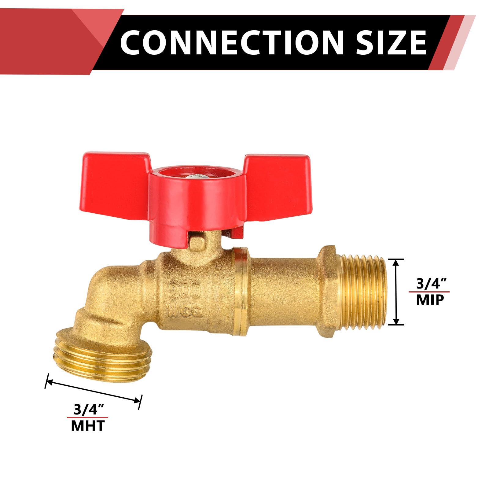 EFIELD - Manguera de latón MHT IPS de 1/4 de vuelta de 3/4 pulgadas MIP × 3/4 pulgadas MHT IPS para todos los propósitos, latón sin plomo