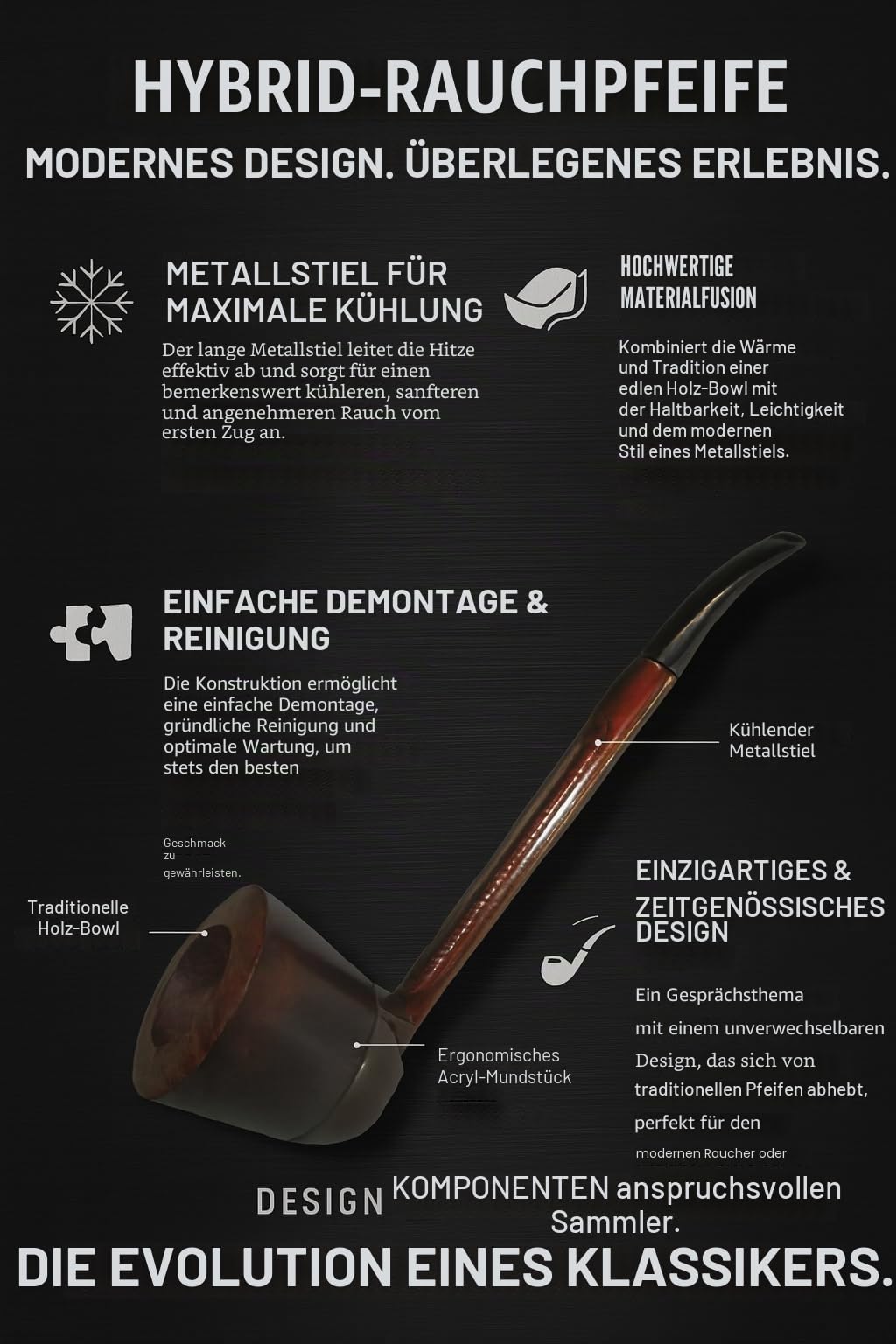 Falcon Extra Holzpfeife, halbgebogen, Spezialfilter Falcon