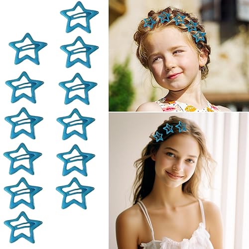 12 pinzas para el cabello con forma de estrella Y2K para mujeres y niñas, pasadores de pelo largo y corto con estrella de metal, fáciles de usar,
