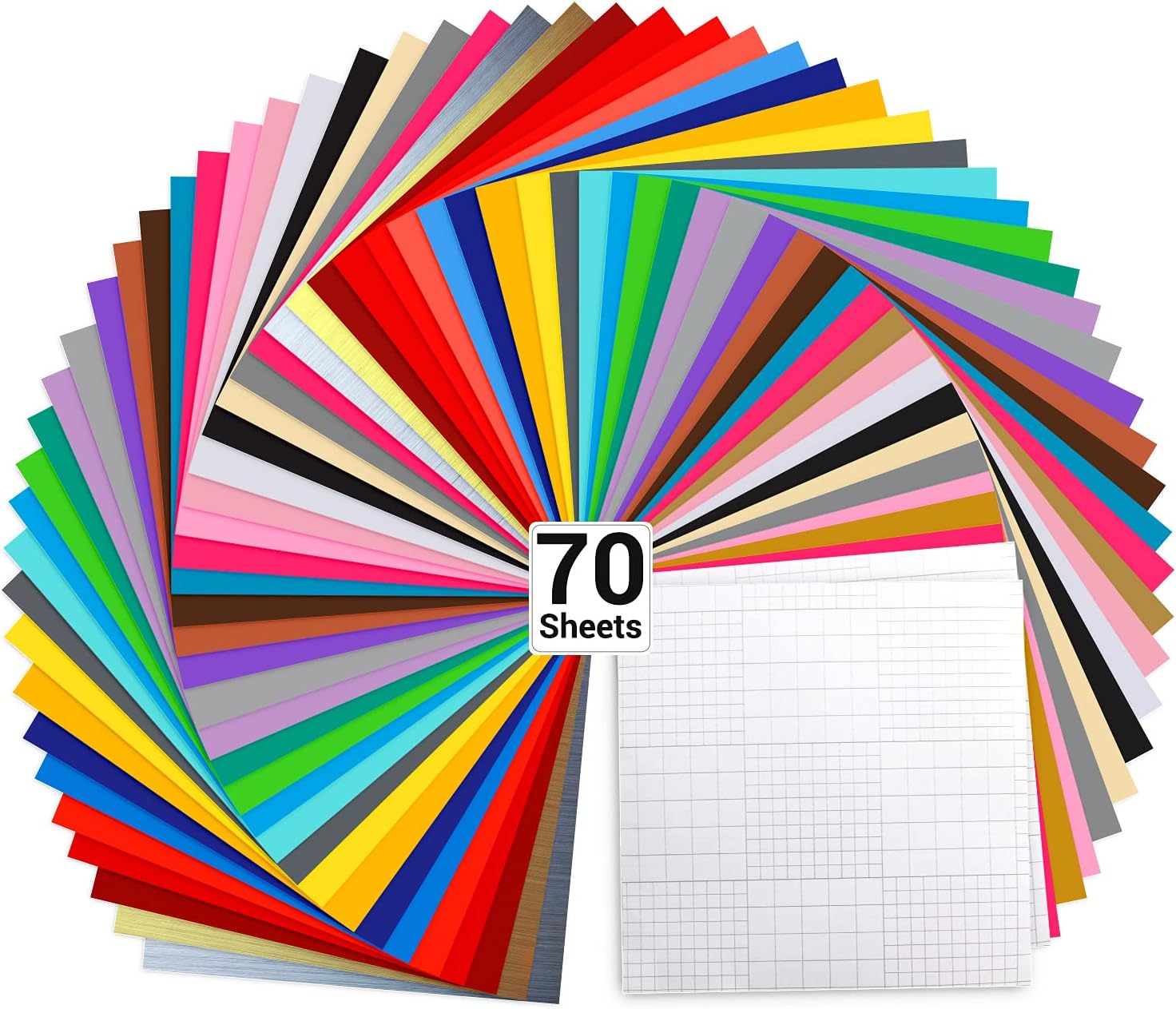 Ohuhu Permanent Vinyl Sheets for Cricut: 70 Packs Craft Adhesive Vinyl for Cricut Maker & All Kinds of Cutting Machines, 60 Backed Vinyls + 10 Transfer Papers - 30 Colors for Party Car Decor Sticker