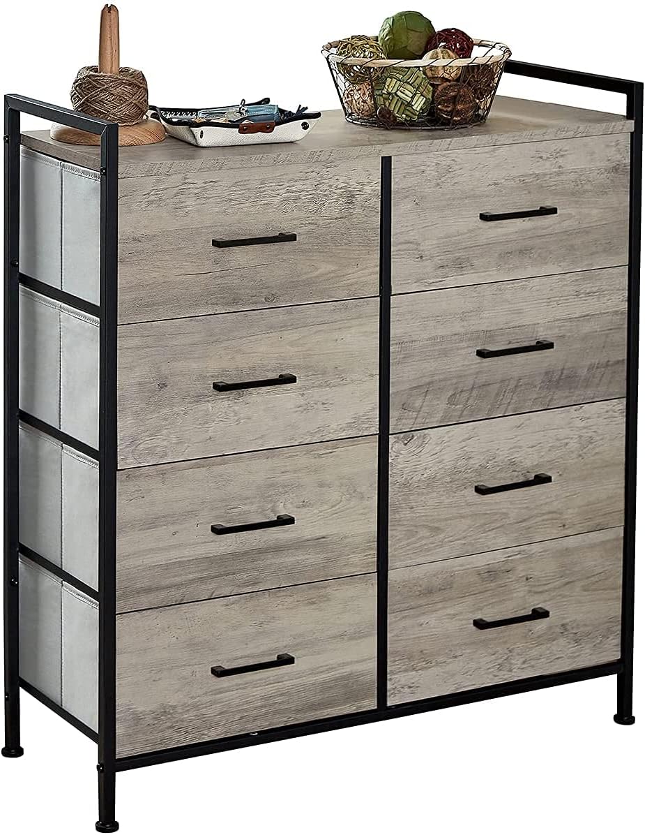 8 Drawer Dresser Wide Chest of Drawers Nightstand with Wood Top Rustic Storage Tower Storage Dresser Closet for Living Room, Bedroom, Hallway, Nursery, Kid : Everything Else