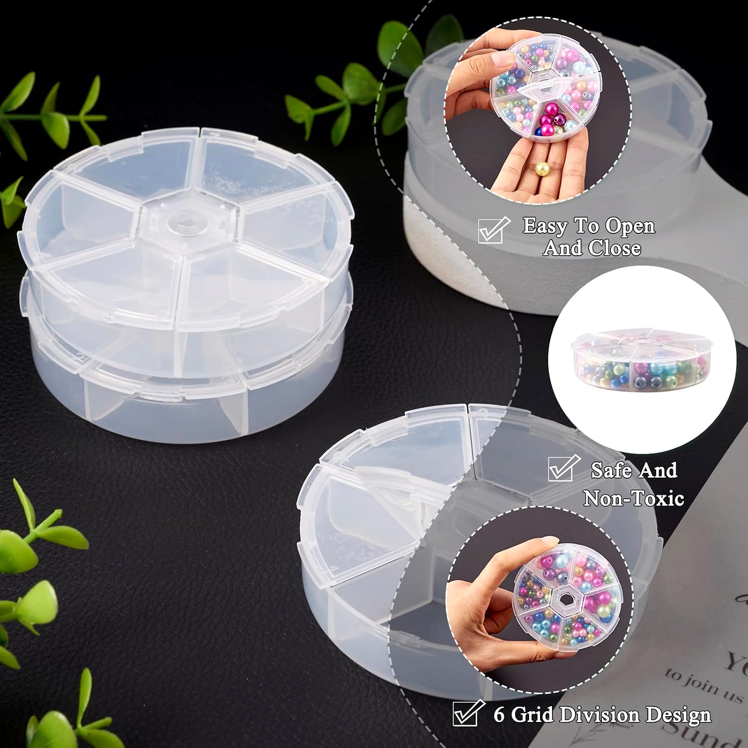 Pandahall 4Pcs Plastic Storage Organizer Containers 6 Grids Transparent Round Jewelry Boxes Clear Bead Storage Display Case image 5