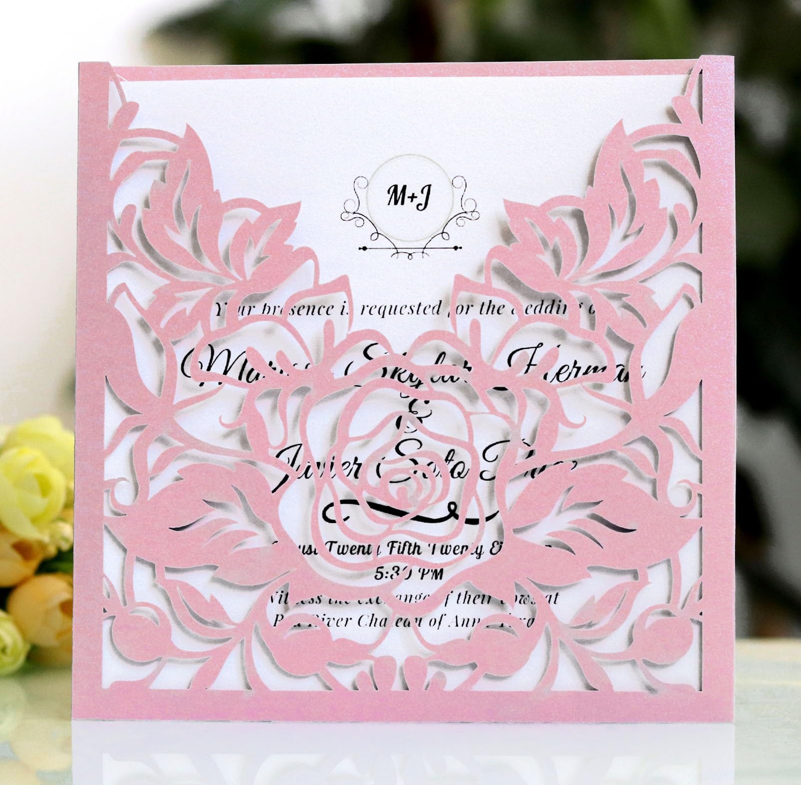 Glückwunschkarte Quadratische Hochzeitseinladungen Karte Blume Taschenumschläge Grußkarte Geburtstag Baptismus Partei liefert Dekorationen (50 stücke)(Pink,All Set)