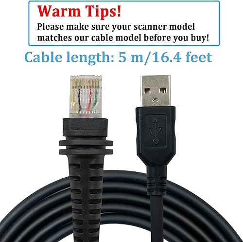 Miniatura 8 de SOTESIN Cable USB para escáner de código de barras Honeywell, cable USB a RJ45, CBL-500-300-S00 1900GHD 1900iSR 1902GHD 1902GSR 1300G 1250G 1450G