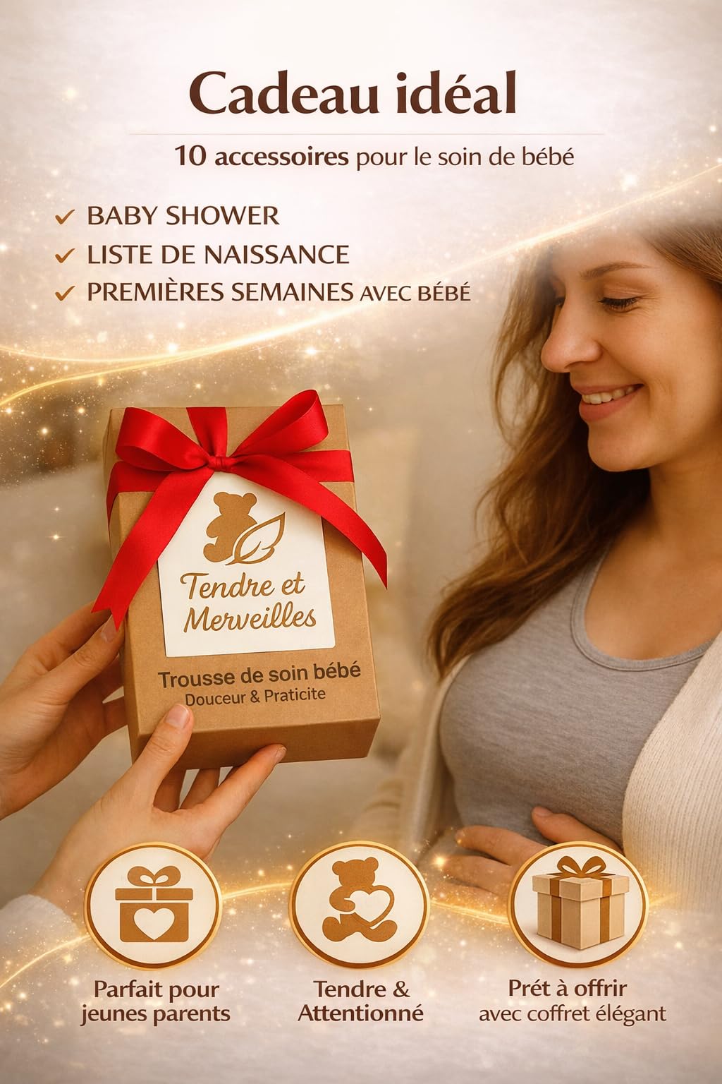 Trousse de Soin Bébé - Kit Complet 10 Accessoires Sans BPA - Brosse en Bois Douce, Coupe-Ongles, Ciseaux - Cadeau de Naissance Pratique et Indispensable