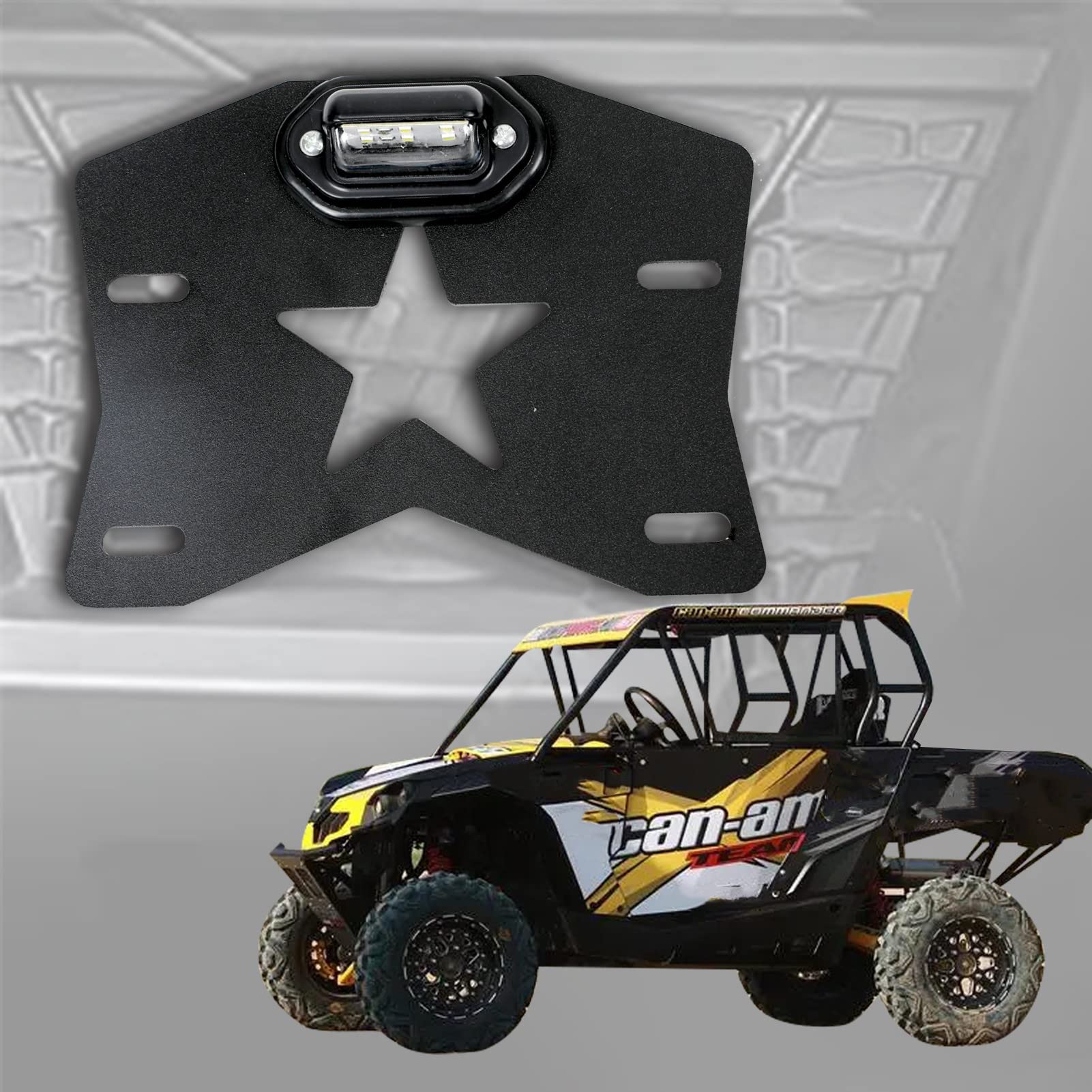KINTOPLicense Plate Frame with LED Light for Polaris Ranger RZR XP 1000 & Can Am Maverick X3 Kawasaki & Other UTV Universal Aluminum License Plate Holder