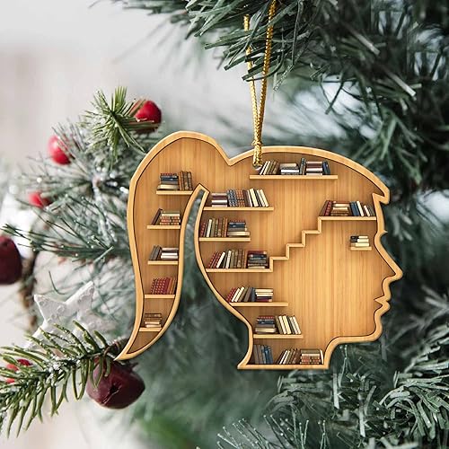Miniatura 5 de Librero en forma de corazón para amantes de los libros, adorno de madera de Navidad plano 2D (no adorno 3D), adorno de lectura de Navidad,