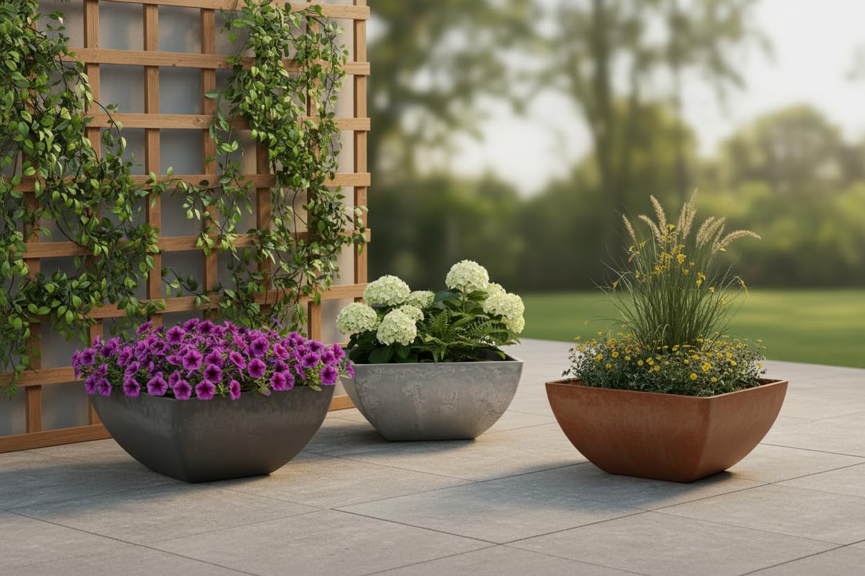 Klocke Ecostone Pflanzschale ECO704 - Quadratische Dekoschale in Stein-Optik - Nachhaltiger Kunststoff mit 70% Recycling-Anteil - UV-beständig und Wetterfest (40 cm x 40 cm Höhe 18 cm - Schoko)