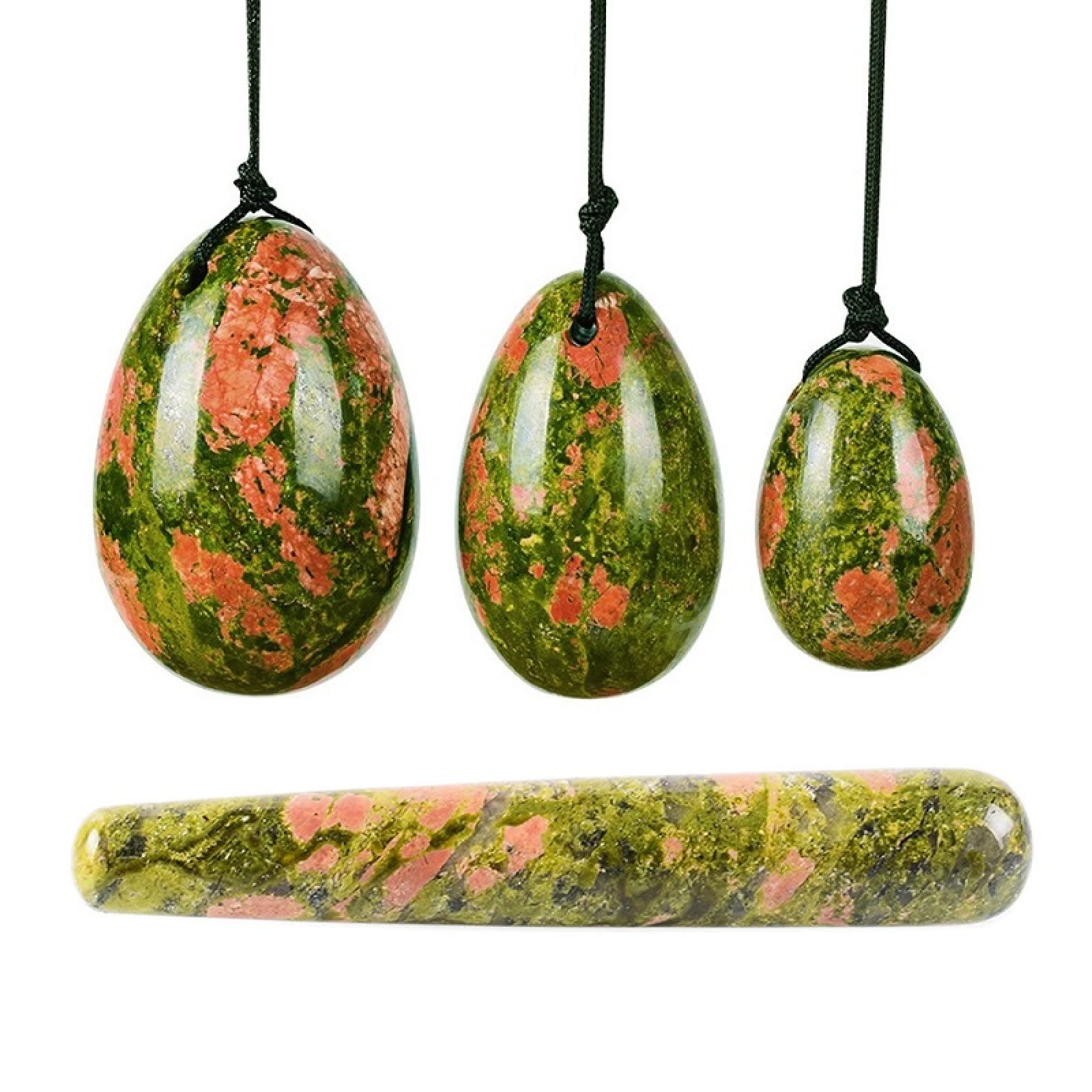 Oeuf de Yoni de Quartz Rose Oeufs de Jade Femmes Kegel Exerciseur Jade Crystal Kegel Oeufs, Unakite Egg Set