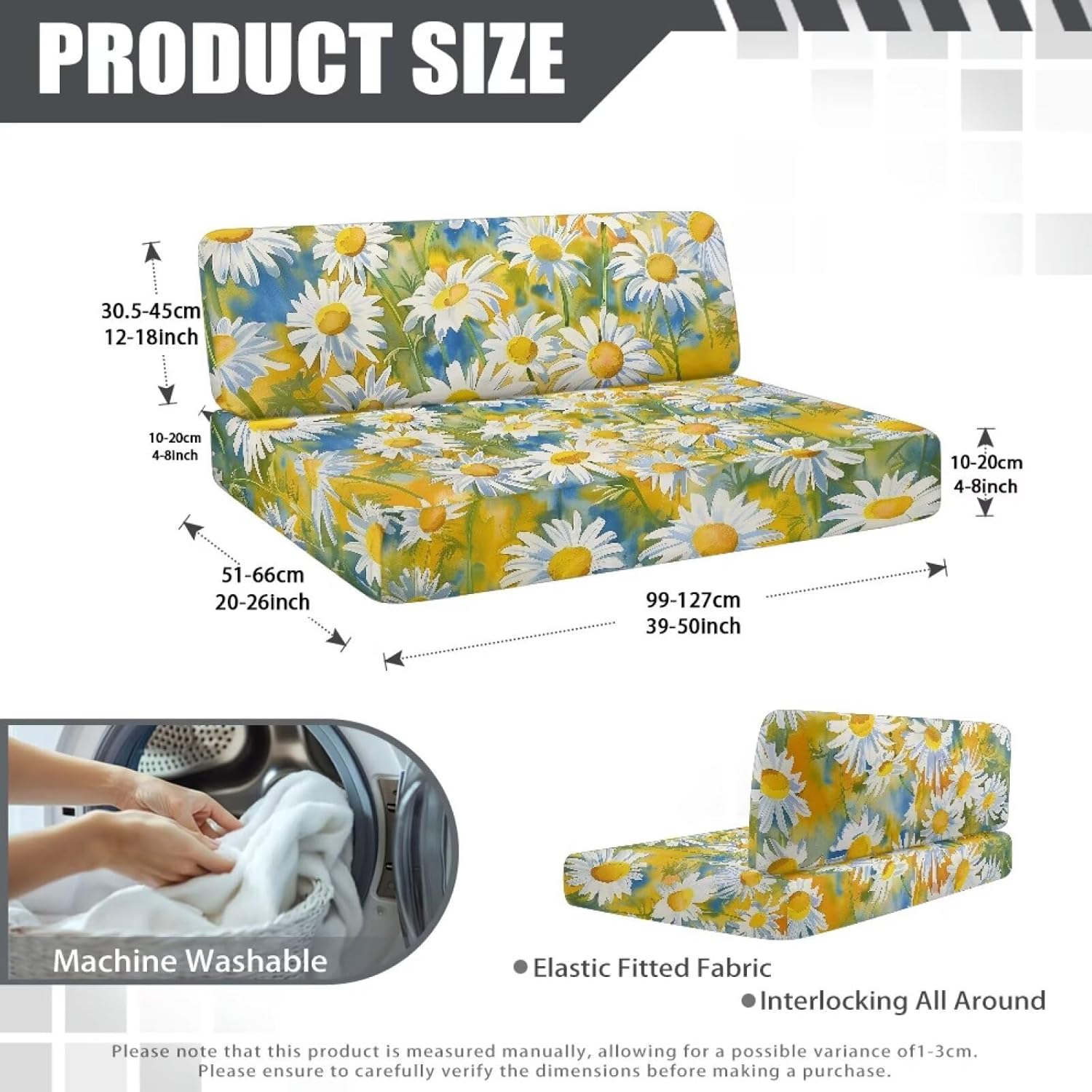 Daisy Washable RV Dinette Cushion Covers Stretch Bench Seats Couch Cushion Cover for Travel Trailer Loveseat Slipcovers for RV Camper Car
