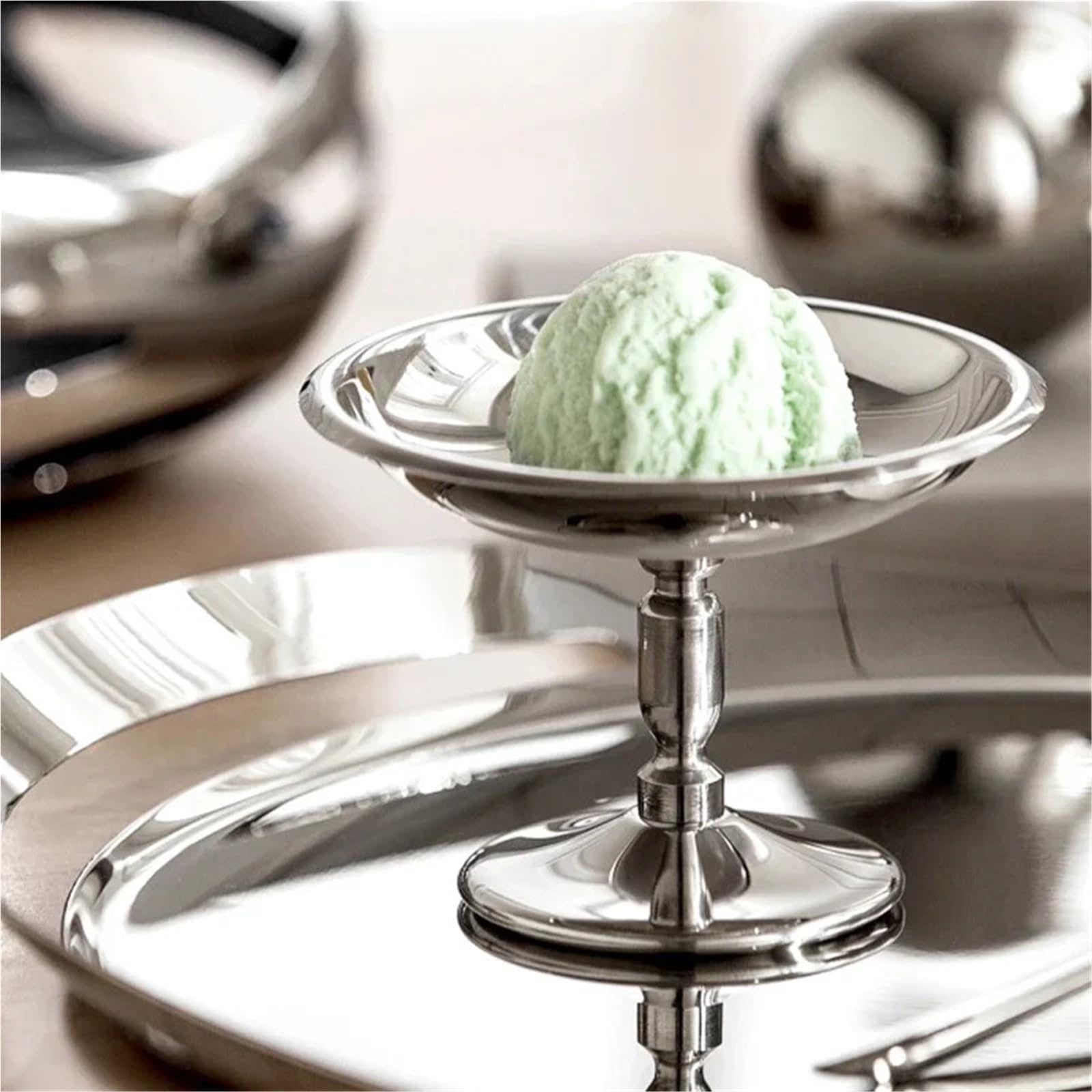 Coppe Gelato 3 pezzi in acciaio inossidabile tazza di gelato dessert insalatiera piatto di frutta piatto di snack tazza di vino multifunzionale contenitore da cucina for la casa Per Dessert(Silver1)