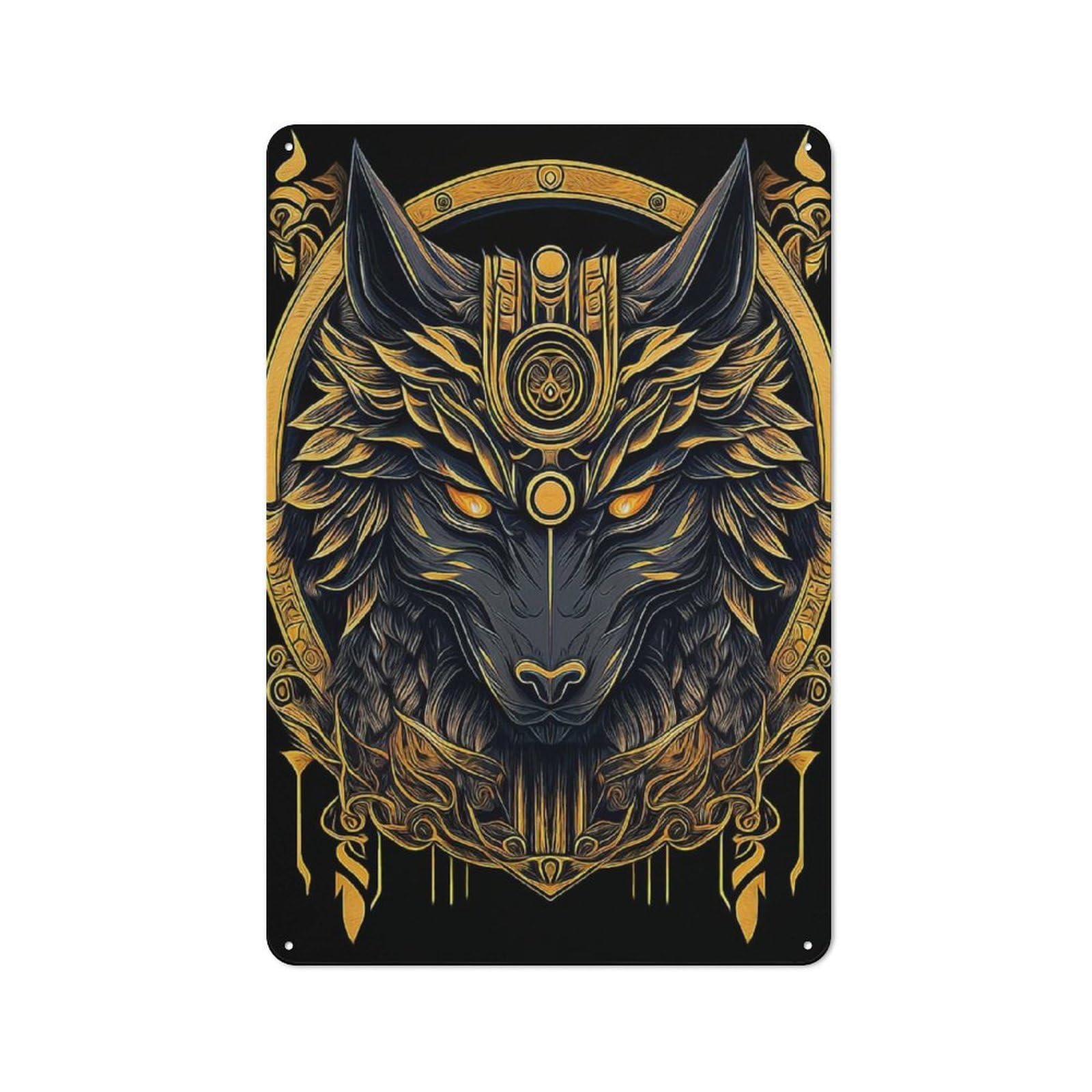 Junmoney Style-23 Wolf In Japanese Art 1 Retro-Style Tin Wall Plaque 30X20cm For Café Or Home Bar, For Themed Interiors In Cafés And Home Bars