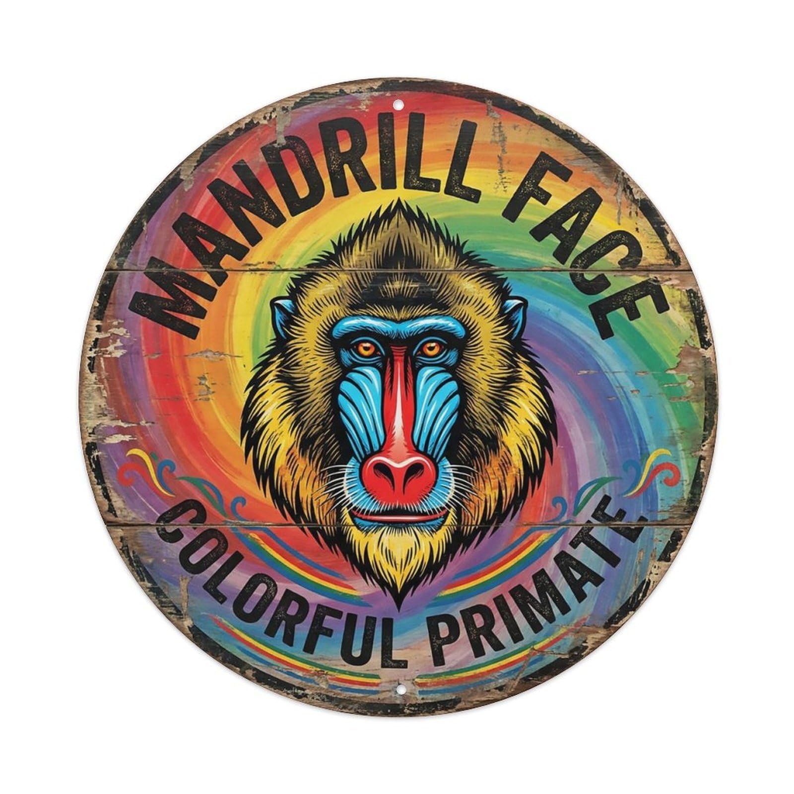 Cxhjca 8X8inch(20X20cm) Mandrill Face Colorful Primate Metal Tin Sign