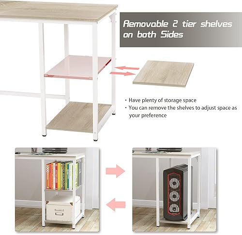 Miniatura 5 de Elephance Escritorio grande en forma de L para computadora con estantes, escritorio de esquina, estación de trabajo de escritura para oficina en