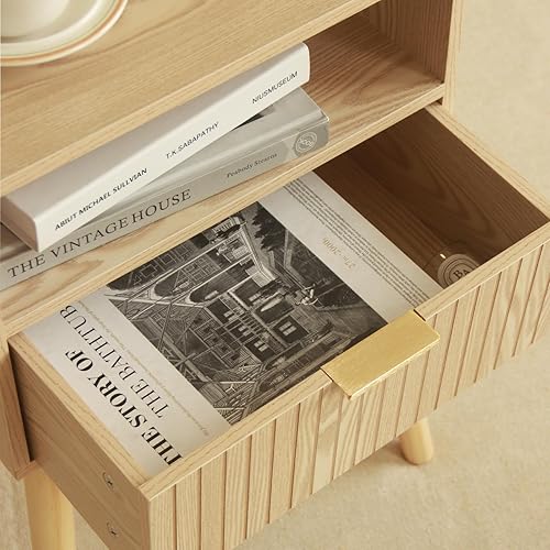 Miniatura 4 de MaxSmeo Mesita de noche pequeña de madera con cajón, mesa auxiliar moderna para dormitorio y espacios pequeños, patas de madera maciza, fácil