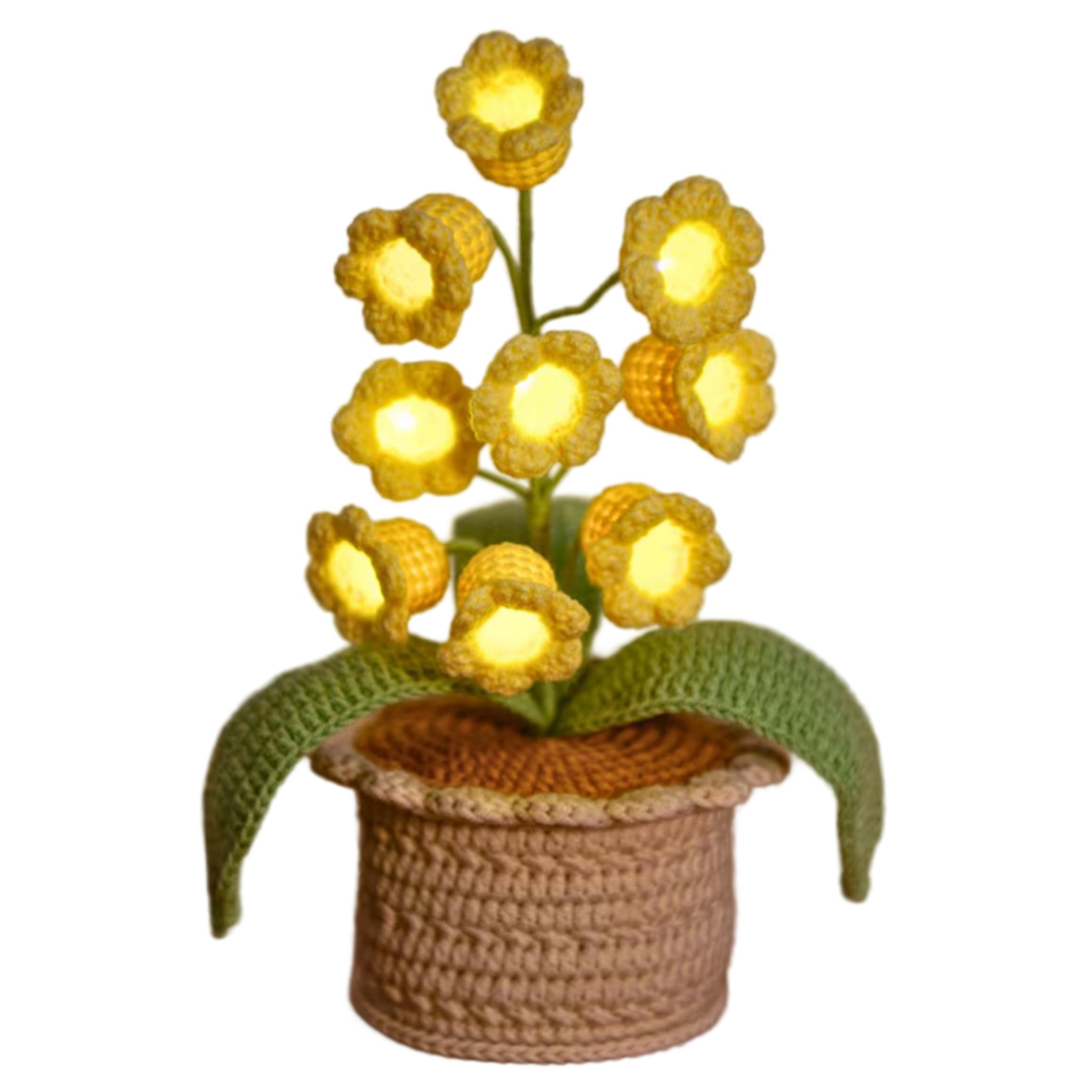 Neptuiby Crocheted Flowers with Led String, 9-head Lily Of The Valley Lamp, Crocheted Handcrafted Flower Light, Yellow.