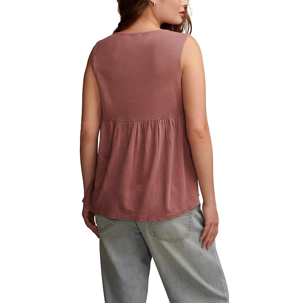 Lucky Brand Women's Lace Trim Mix Tunic Tank, Rose Brown at