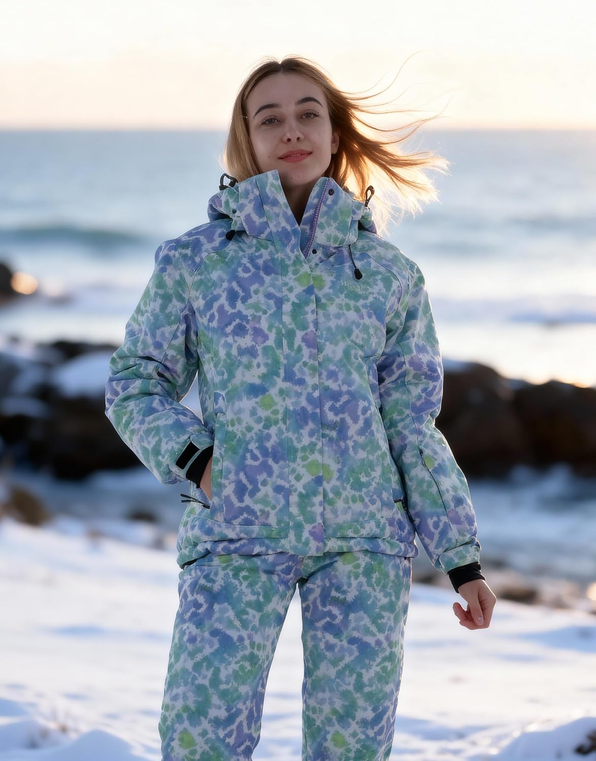 Wantdo Women's Waterproof Ski Jacket Colorful Printed Fully Taped Seams Rain Coat Warm Winter Parka - Image 3