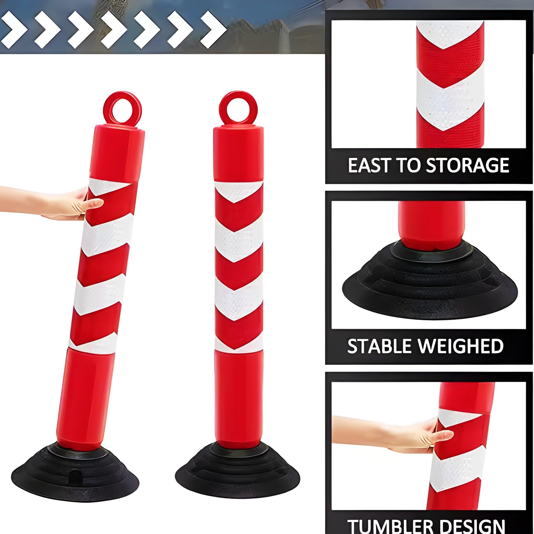 BricoLoco.com Poste señalización y balizamiento. ¡¡¡BASCULANTE - FLUORESCENTE -DESMONTABLE!!! Baliza poste separador de filas para eventos. Rojo y blanco de 80 cms. (2)