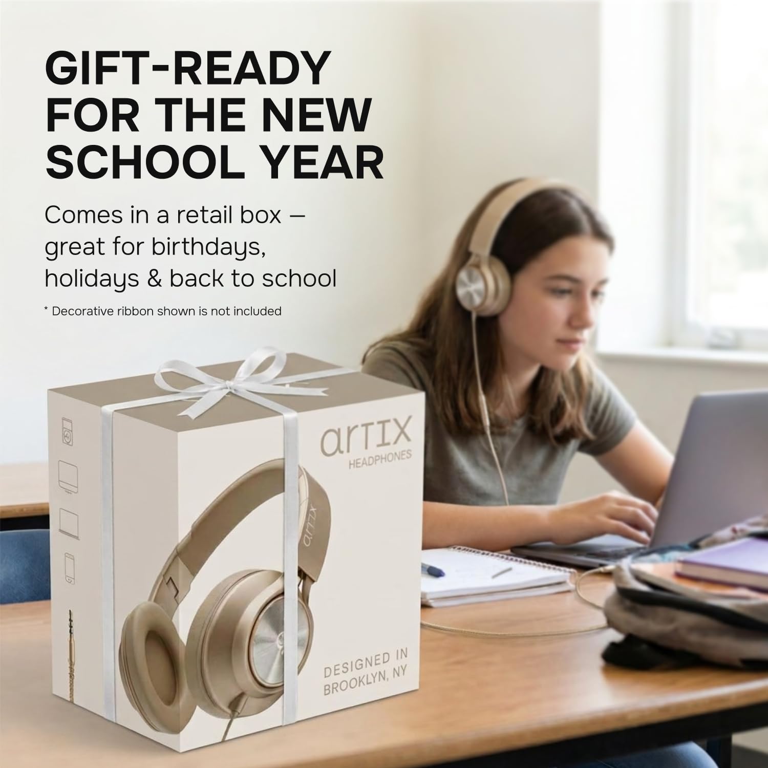 ARTIX CL750 Casque supra-auriculaire filaire avec micro et contrôle du volume — Casque supra-auriculaire filaire à isolation phonique avec microphone pour ordinateur portable et ordinateur, casque à
