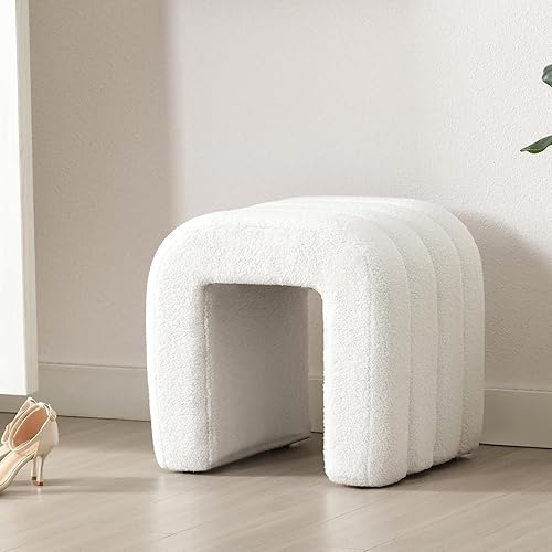 Miniatura 9 de ONEVOG Puf otomano blanco, reposapiés para sofá de 18 pulgadas, bonitas sillas de tocador para maquillaje, tela suave y marco resistente, decoración