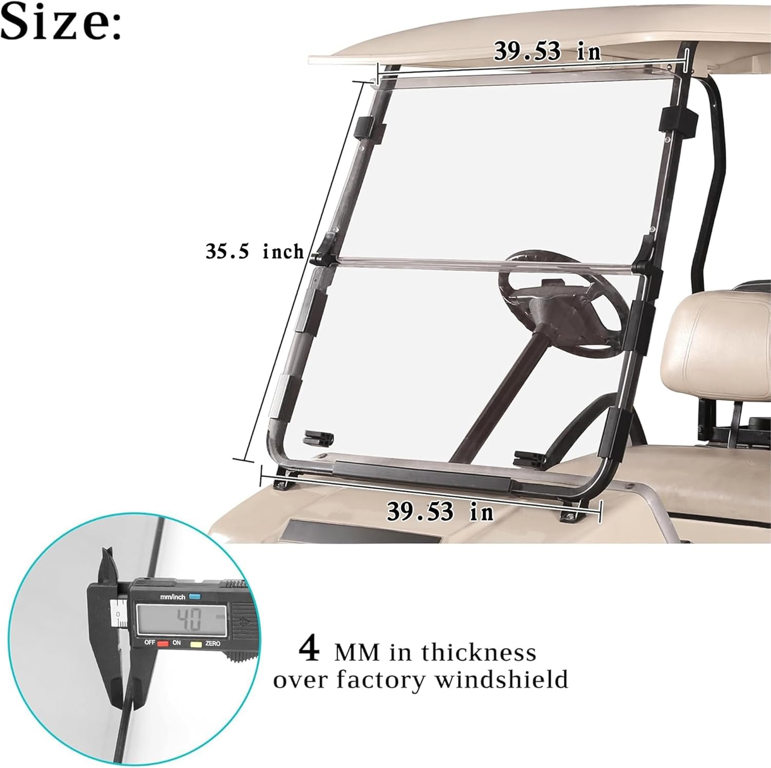 10L0L Golf Cart Windshield for Club Car DS 1982-2000.5- Fold Down-Clear