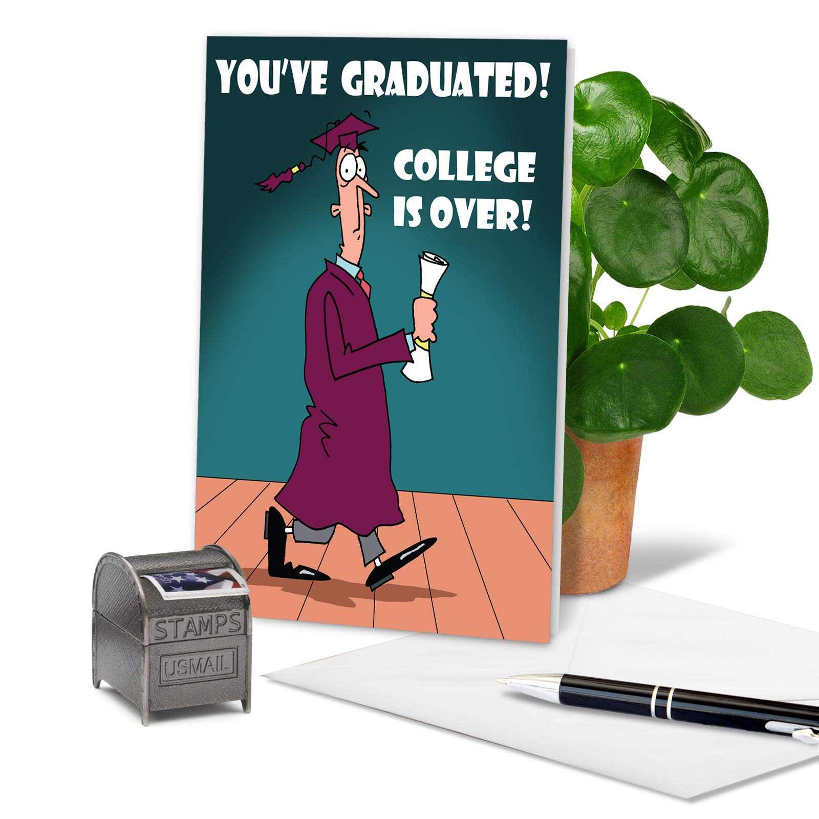Funny Graduation Card - 'College Is Over' Humor Card With Envelope By NobleWorks