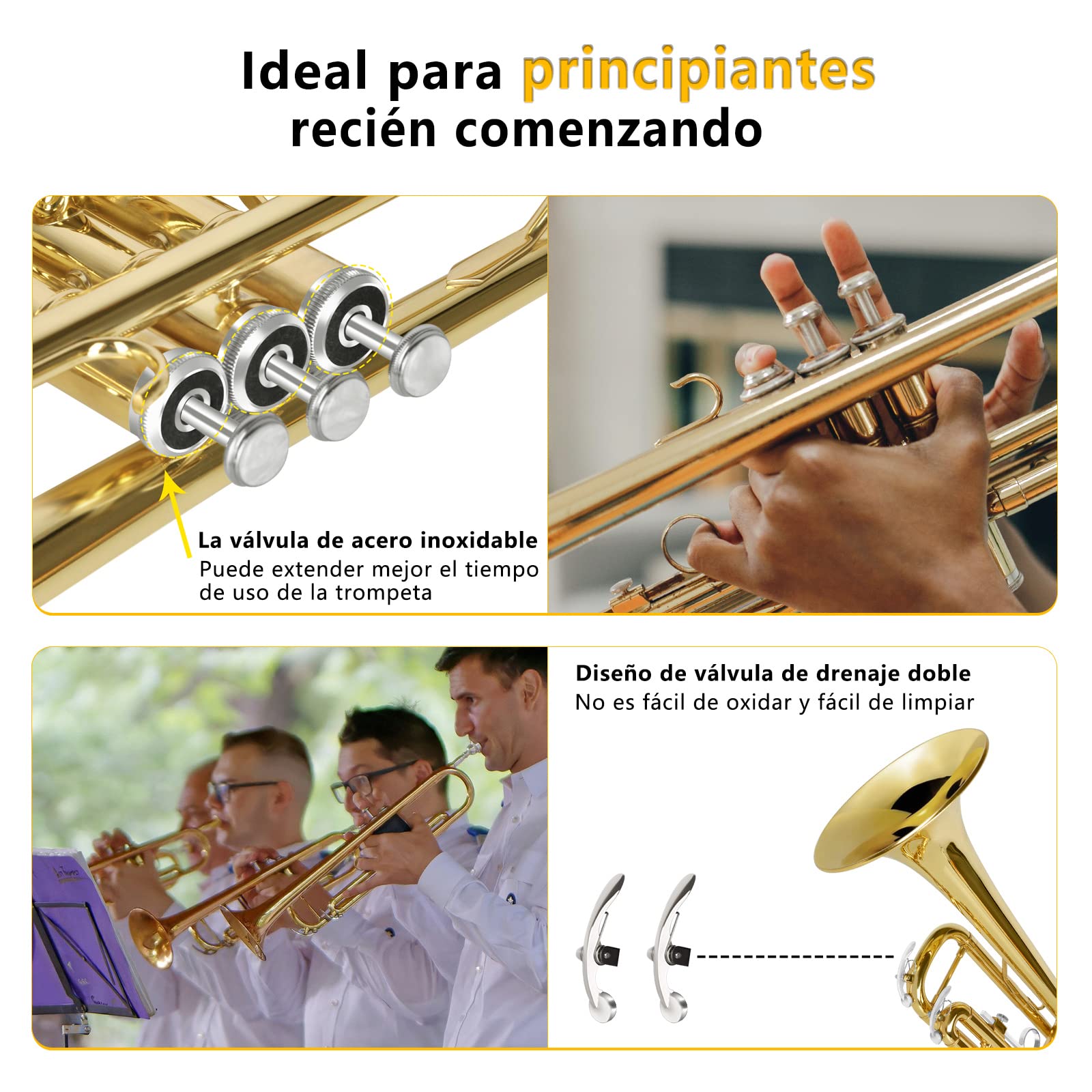 EASTROCK Tromba Sib Standard in Ottone Strumenti Musicali Ugello 7C con Custodia per studenti principianti (Latone d'oro)