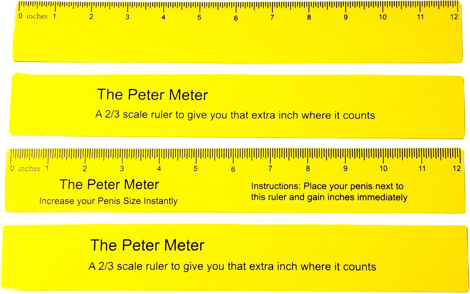 The Peter Meter Gag Enlargement Ruler: Two Pack Contains Both the Gag Edition and Stealth Edition. This Joke Ruler Makes Everything Look 50% Longer Instantly.