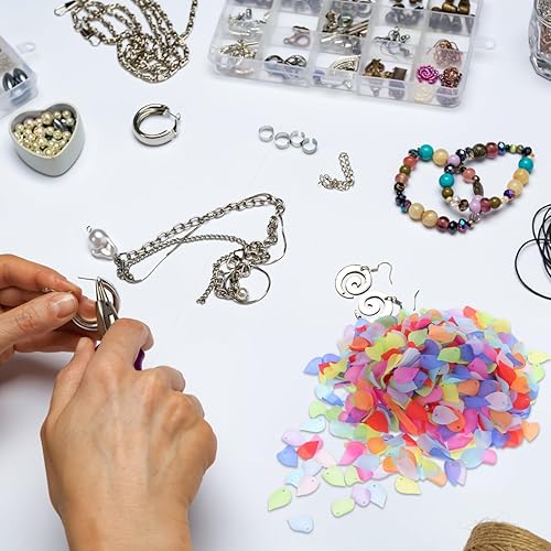 Miniatura 4 de EXCEART 560 cuentas de hojas de pétalos acrílicos esmerilados de colores surtidos con agujero para aretes, collares, joyería, manualidades,