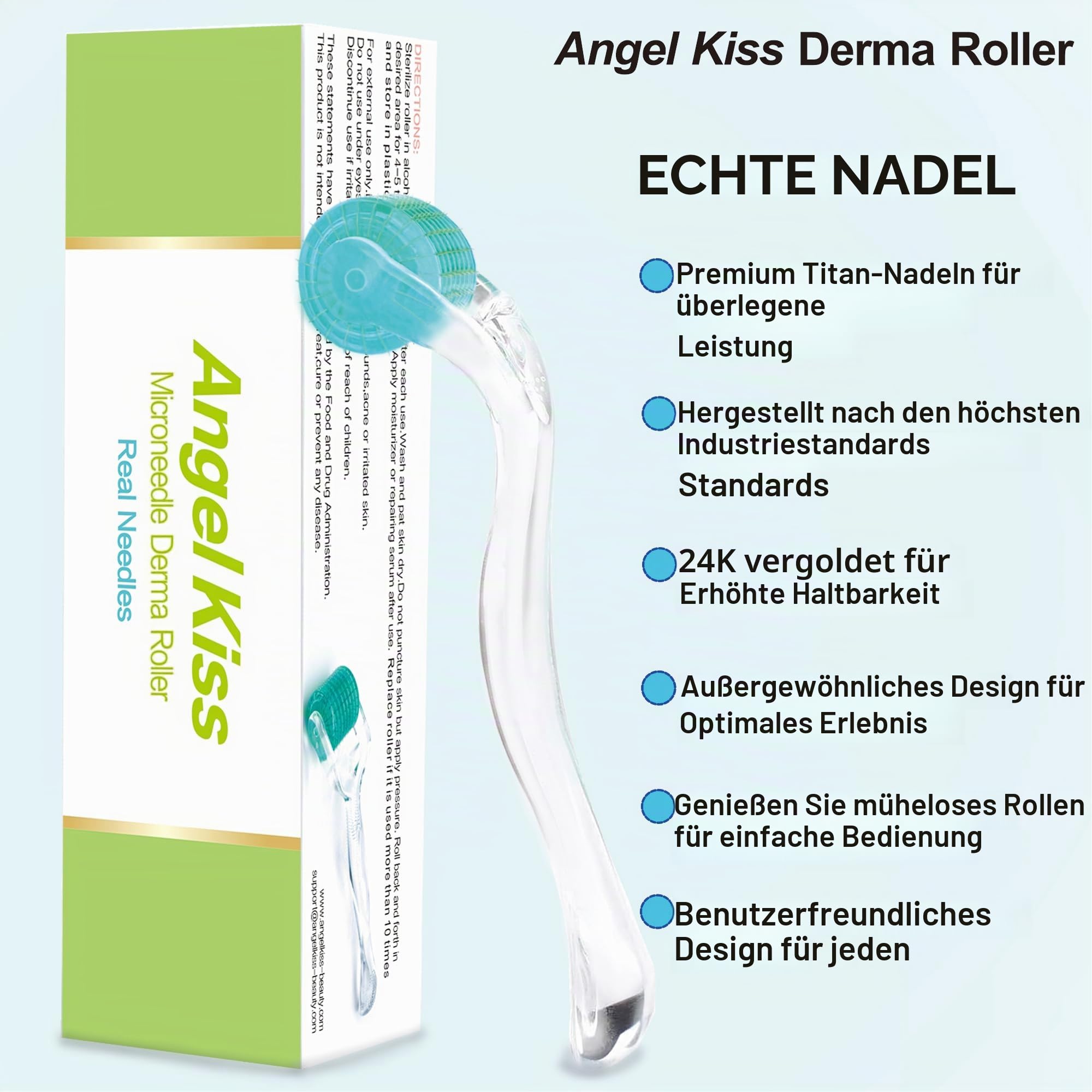 Angel Kiss Derma Roller 0,5 mm - Microneedling Roller mit ECHTEN 192 Titan-Nadeln - Professionelles Microneedling für die Anwendung zu Hause – Ideal zur Ergänzung Ihrer Hautpflegeroutine