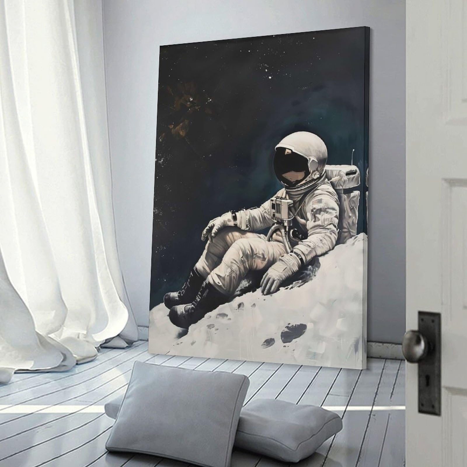 Junmoney Canvas Art Print Moon Serenity, 20x30inch(50x75cm), for New Homes, Bedrooms Or Workspaces, Thoughtful Wall Decor for Art Lovers