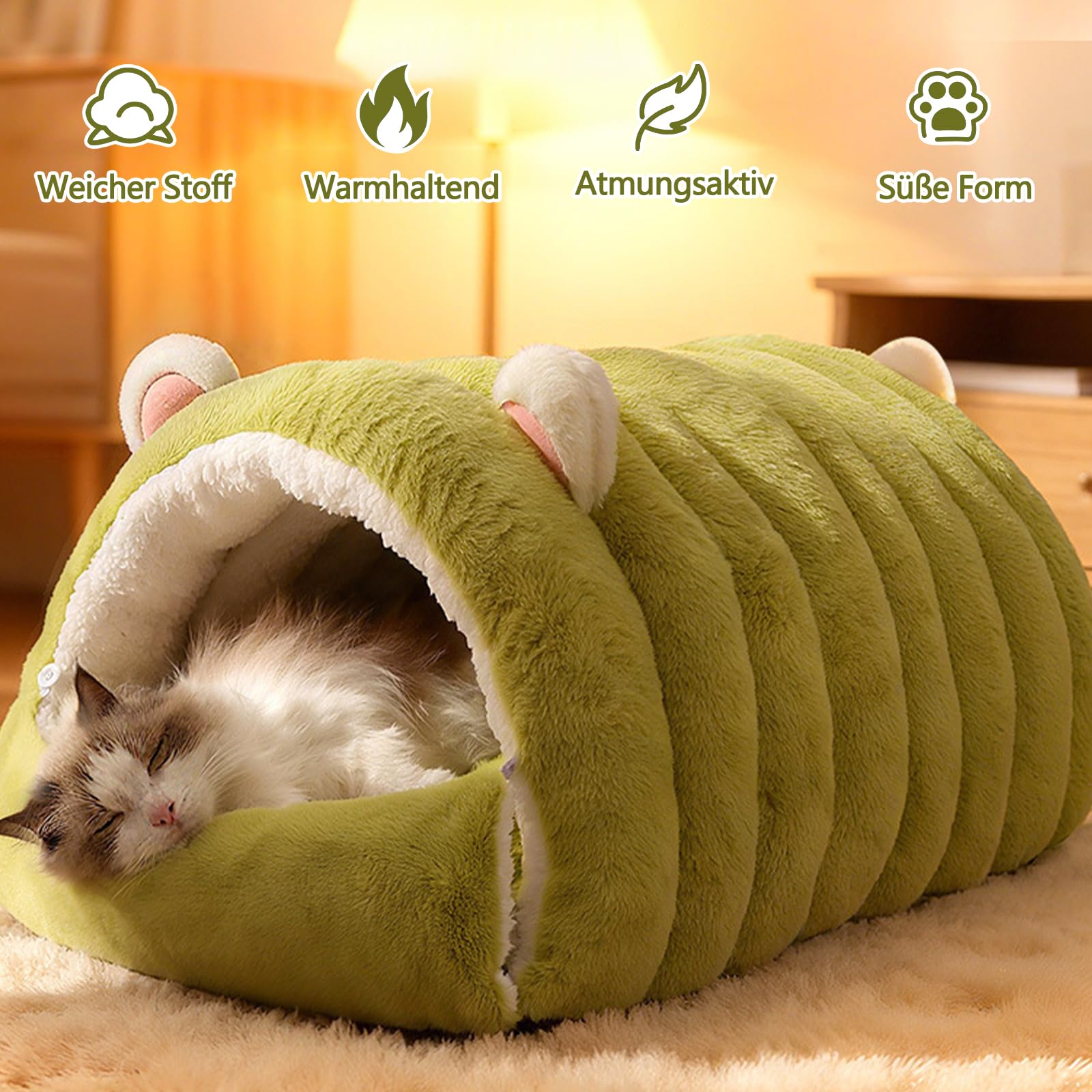 Galatée Katzenhöhlenbett, Haustierzelt Mit Rutschfestem Boden, Niedliches Katzenhaus, Weicher, Warmer Haustierunterschlupf, Weiches Und Bequemes Hundebett(L, Grau)
