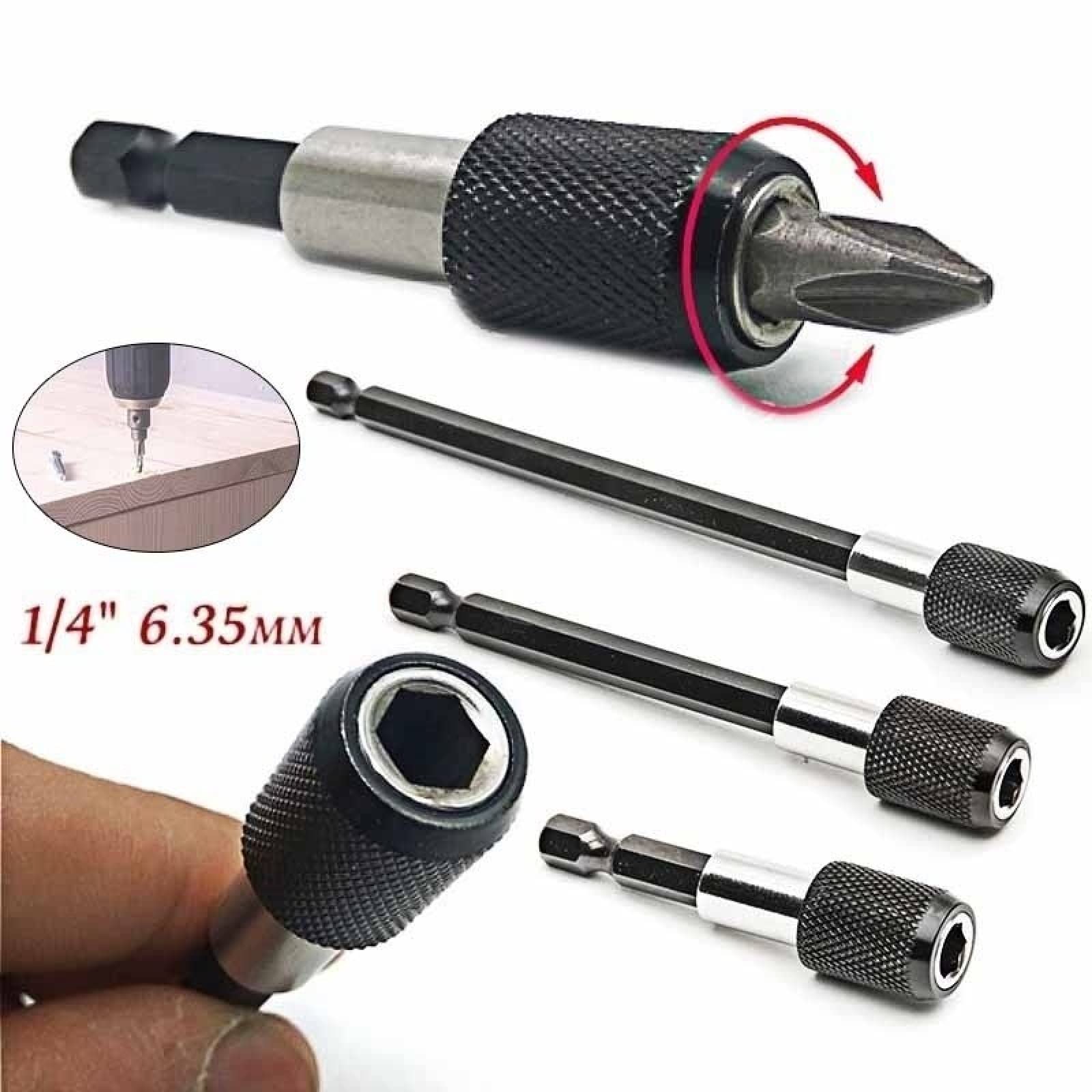 3 Extensions Magnétiques 1/4" (6.35 Mm) X 60 Mm - Pour Embouts De Tournevis, Perceuse - Acier Carbone Traité - 8